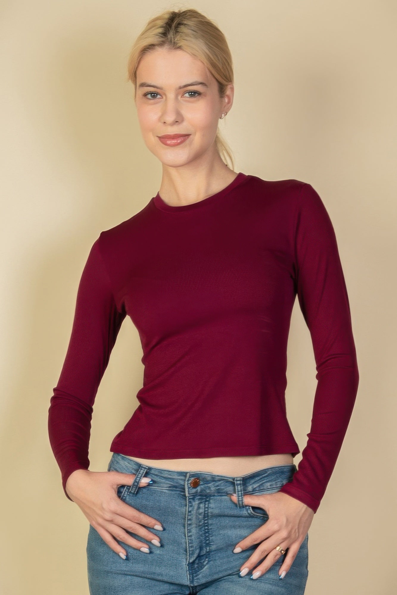 Ribbed Round Neck Long Sleeve Top product image