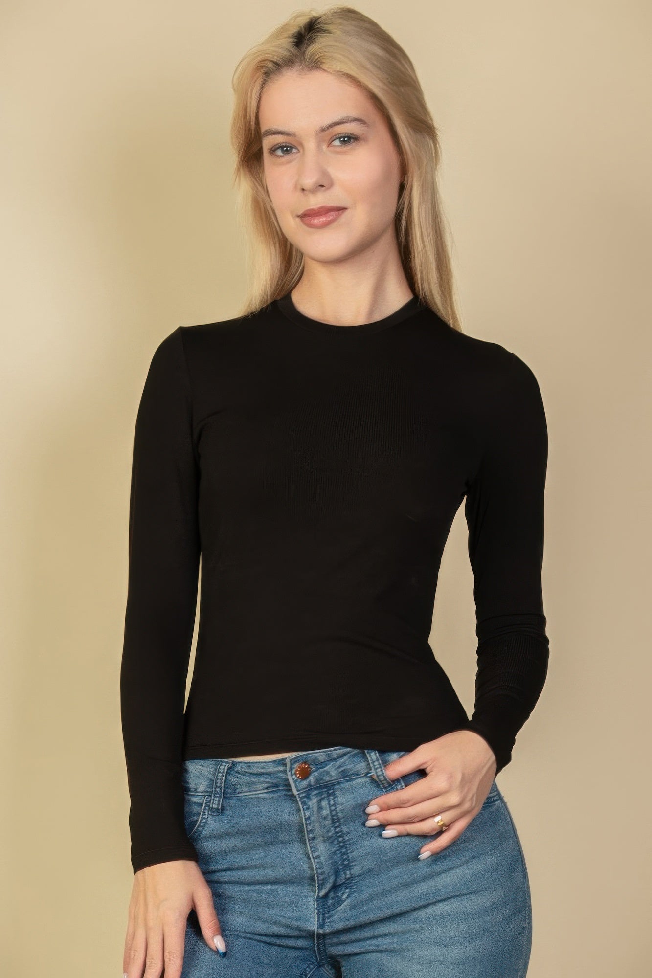 Ribbed Round Neck Long Sleeve Top product image