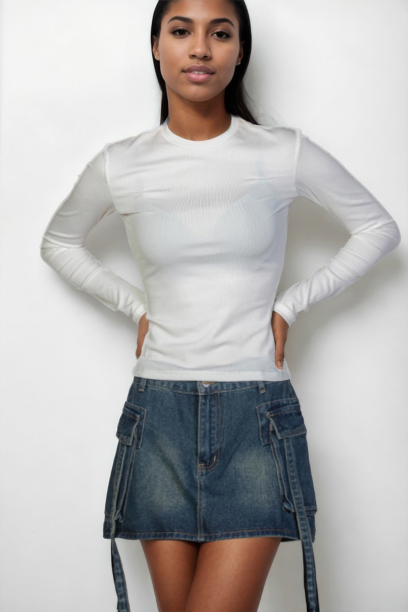Ribbed Round Neck Long Sleeve Top product image