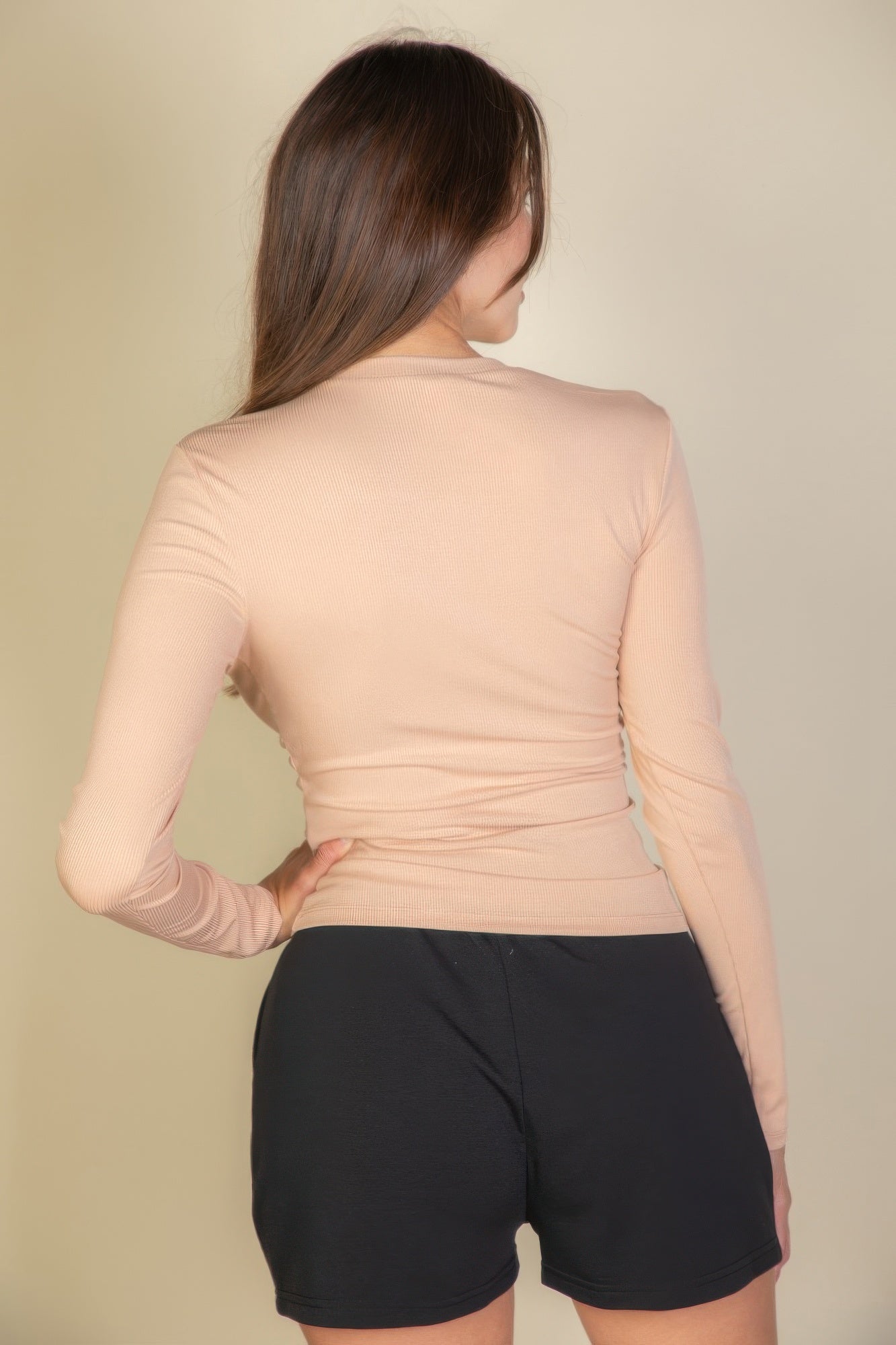 Ribbed Round Neck Long Sleeve Top product image