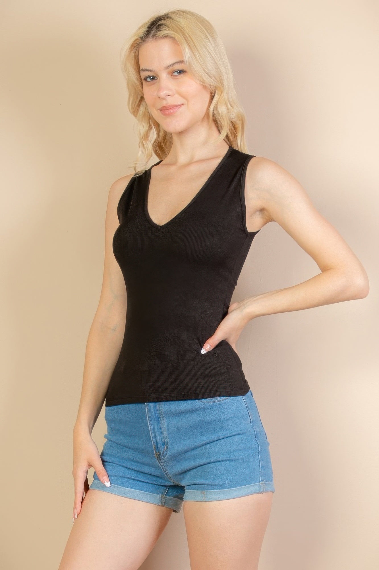 Ribbed V-neck Sleeveless Top product image