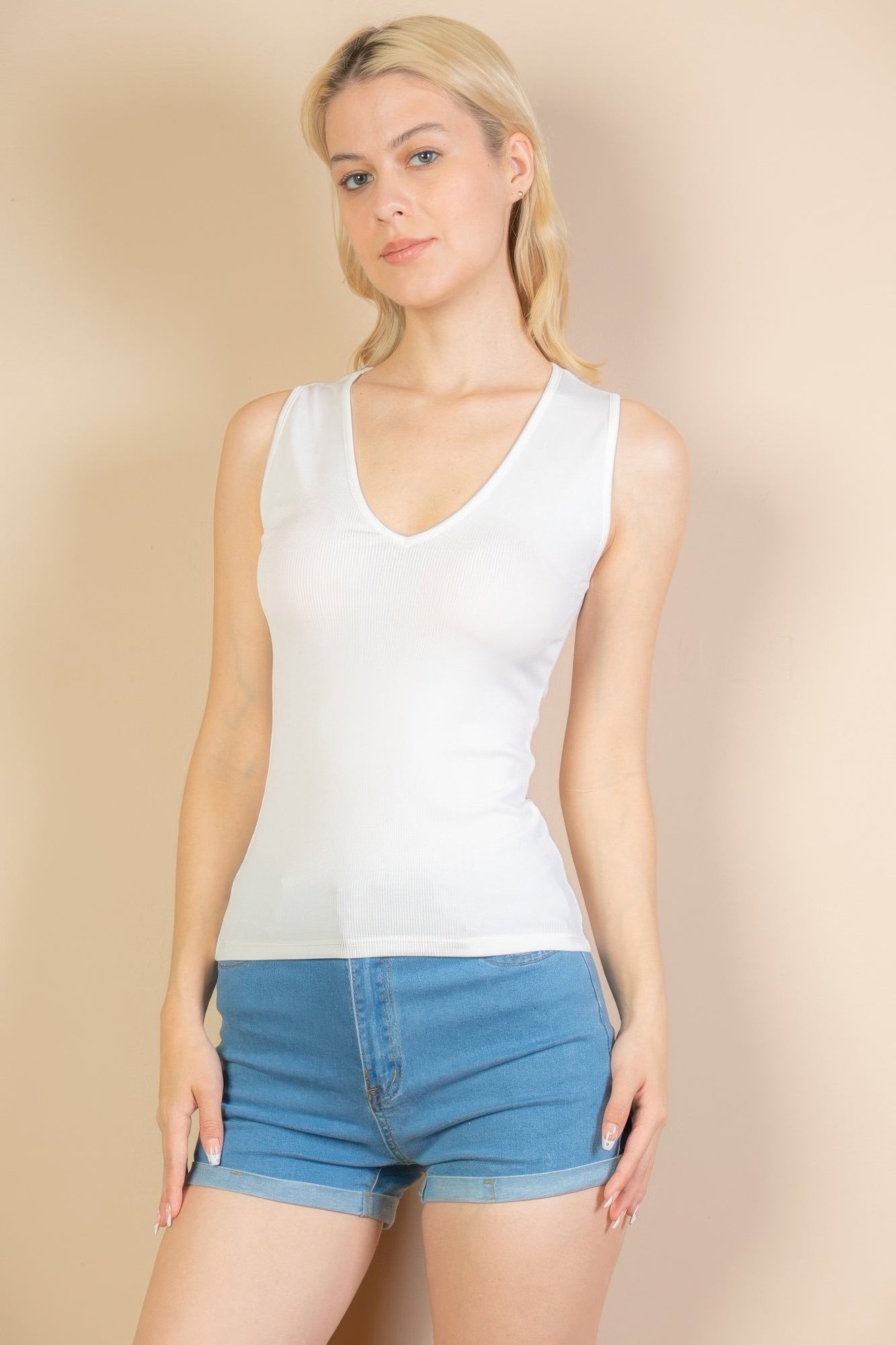 Ribbed V-neck Sleeveless Top product image