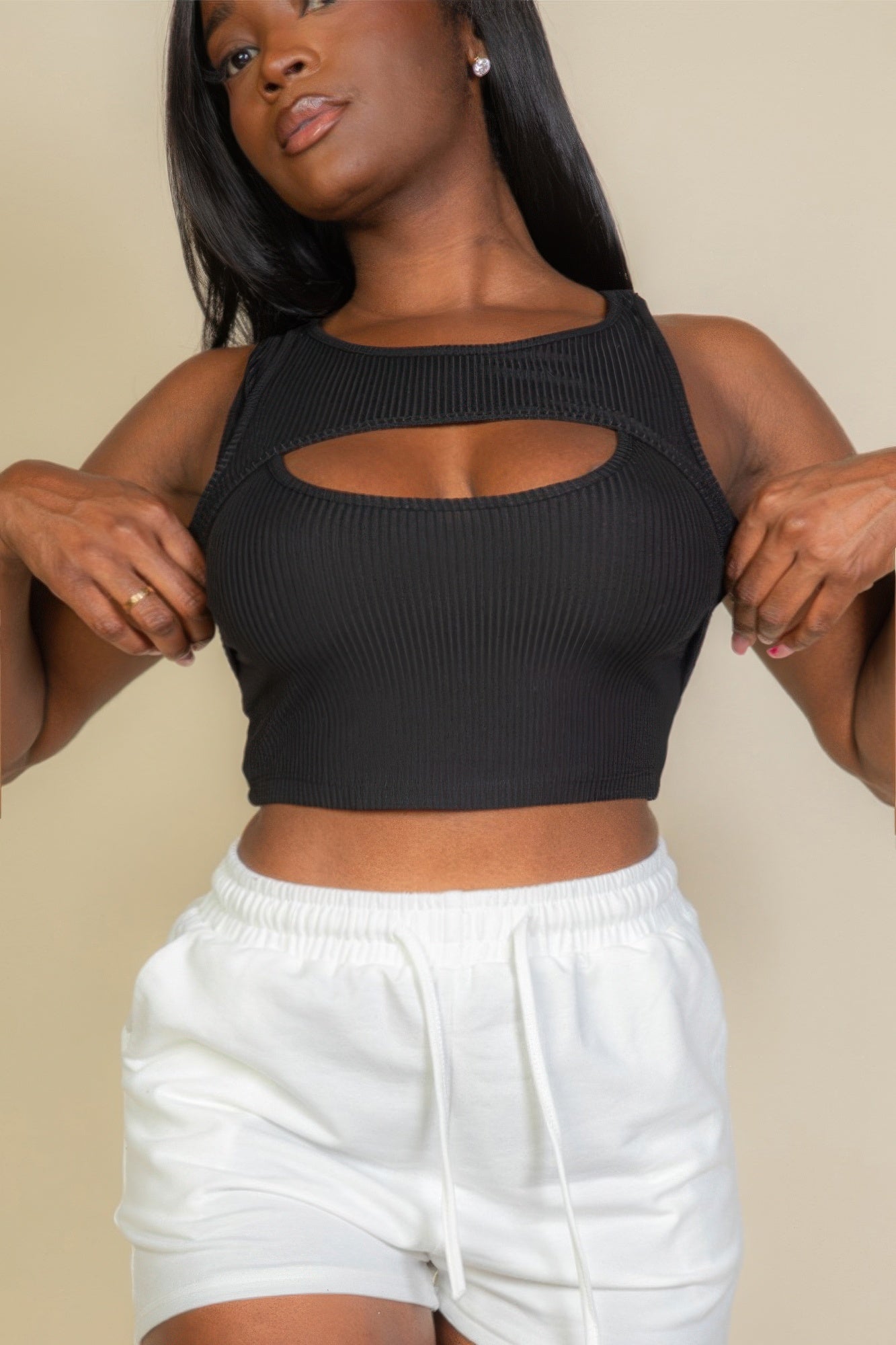 Ribbed Cut Out Front Crop Top product image