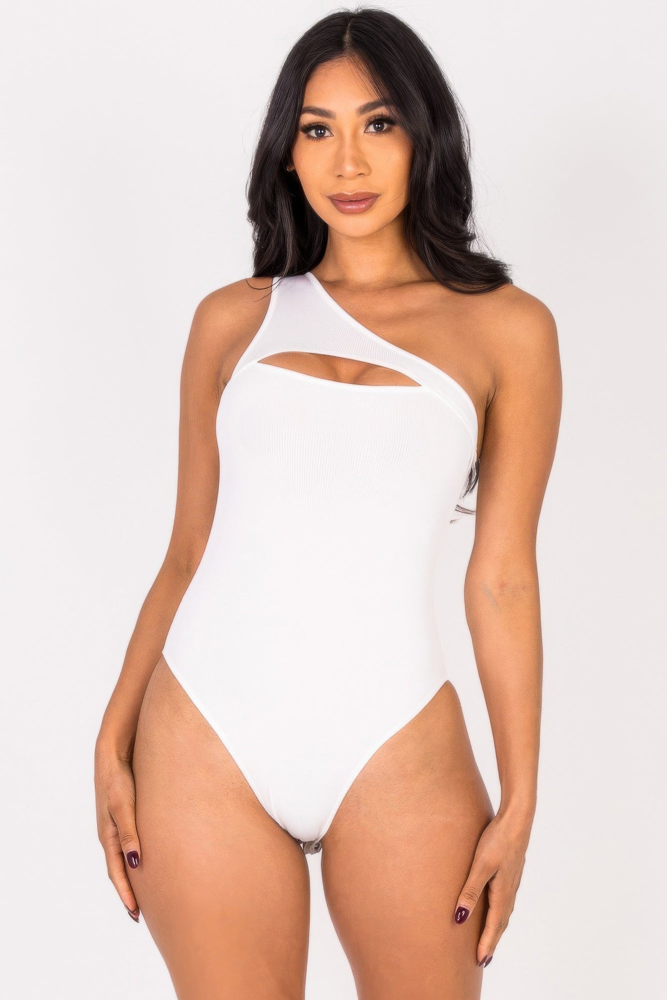 Ribbed Knit Cut Out One Shoulder Bodysuit product image