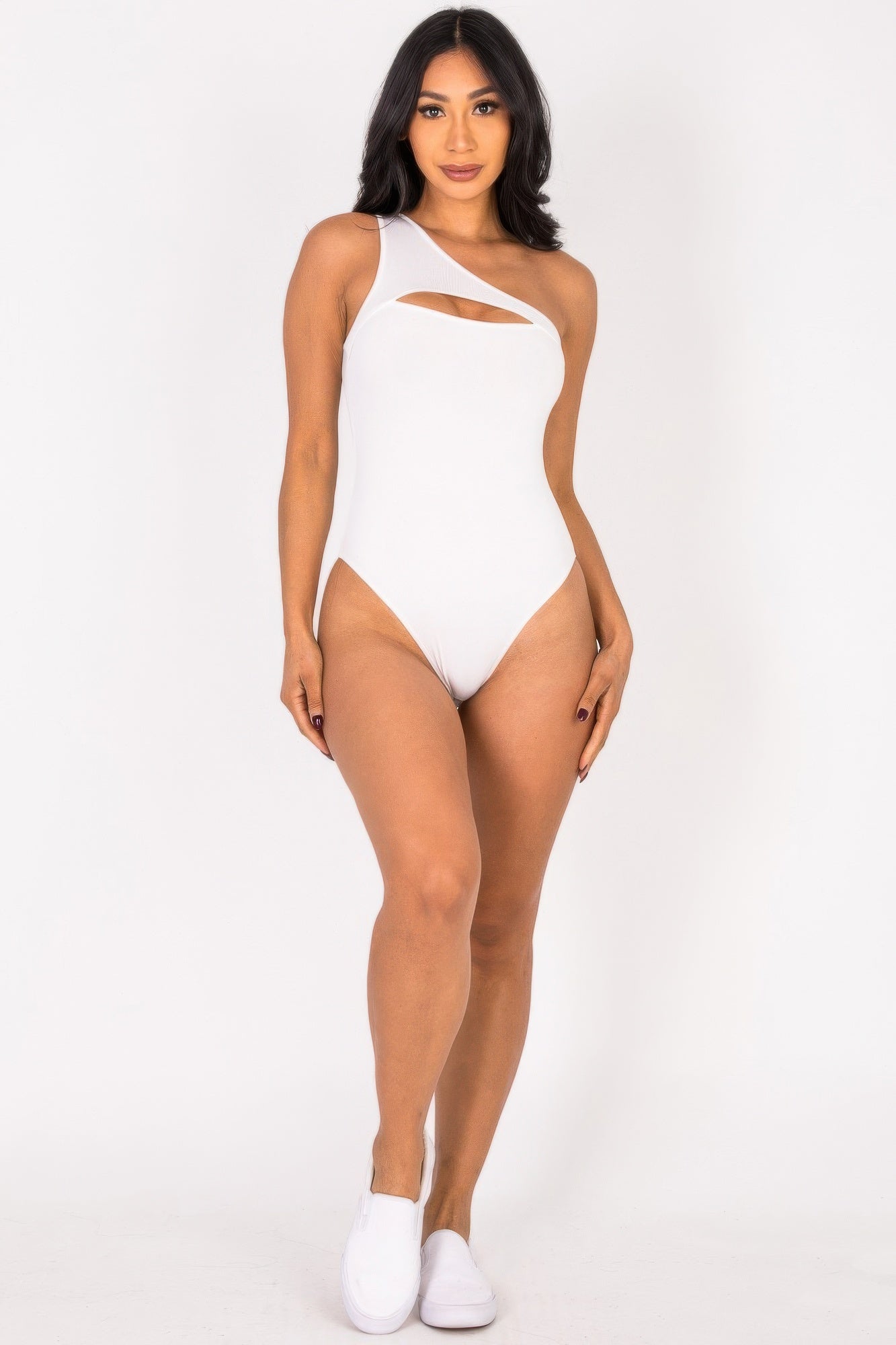 Ribbed Knit Cut Out One Shoulder Bodysuit product image