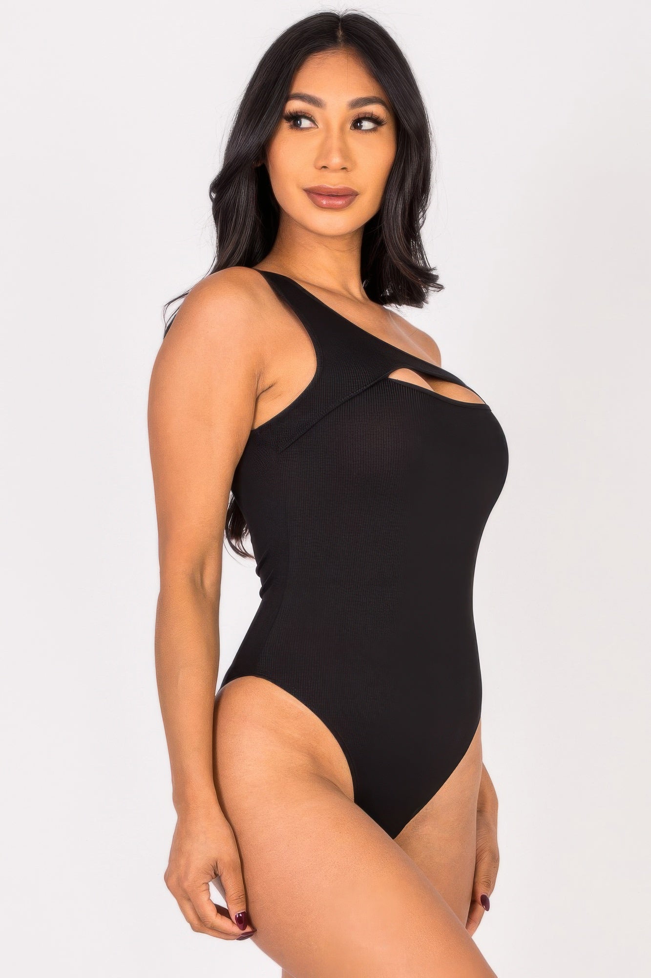Ribbed Knit Cut Out One Shoulder Bodysuit product image