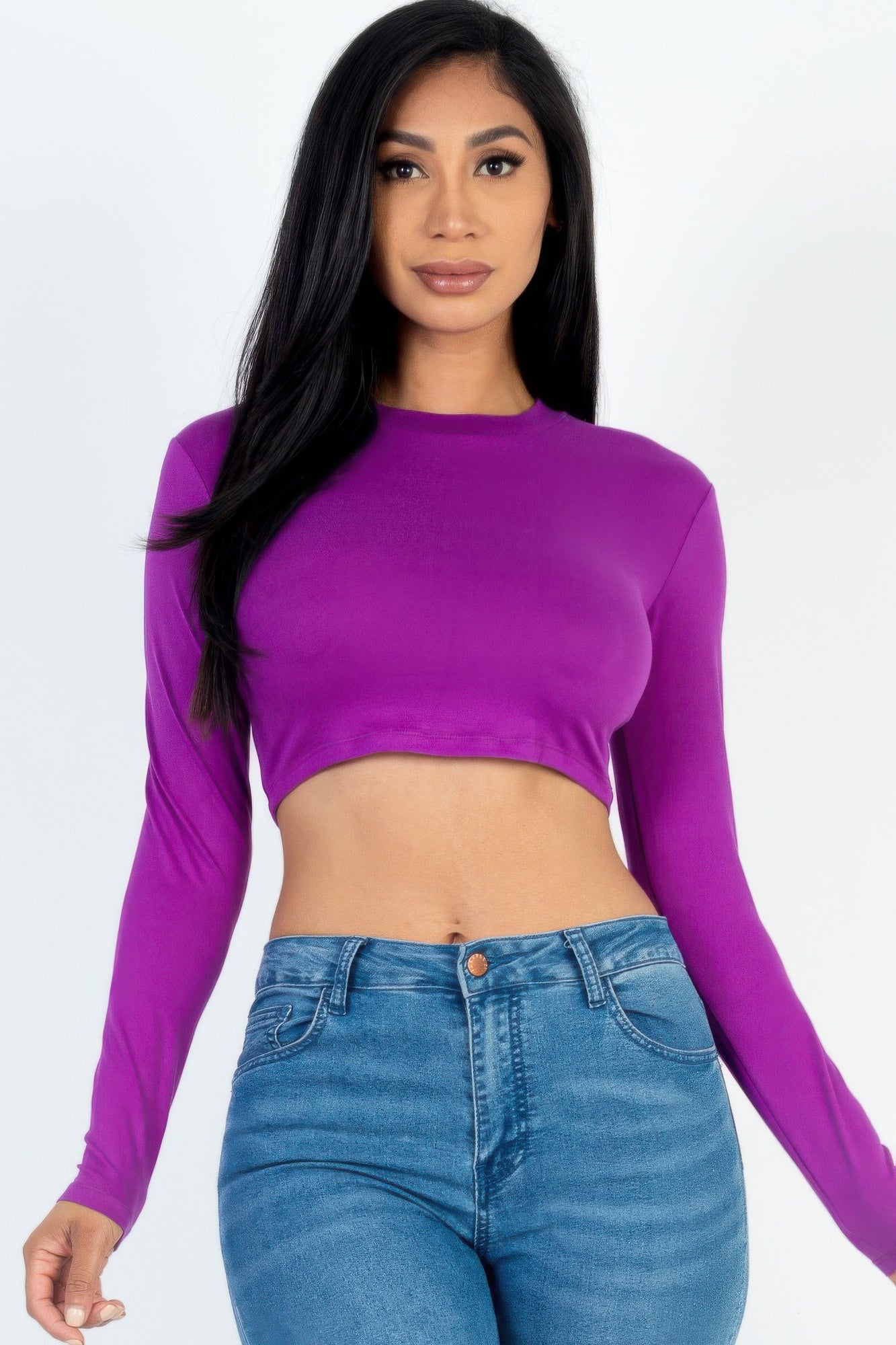 Crew Neck Long Sleeve Cropped Top product image