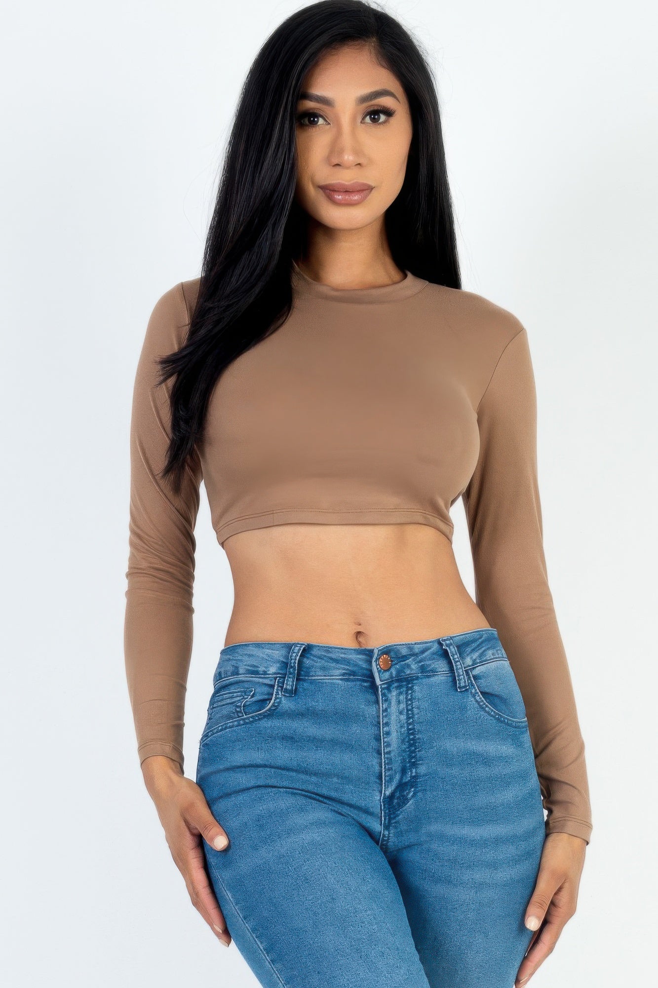 Crew Neck Long Sleeve Cropped Top product image