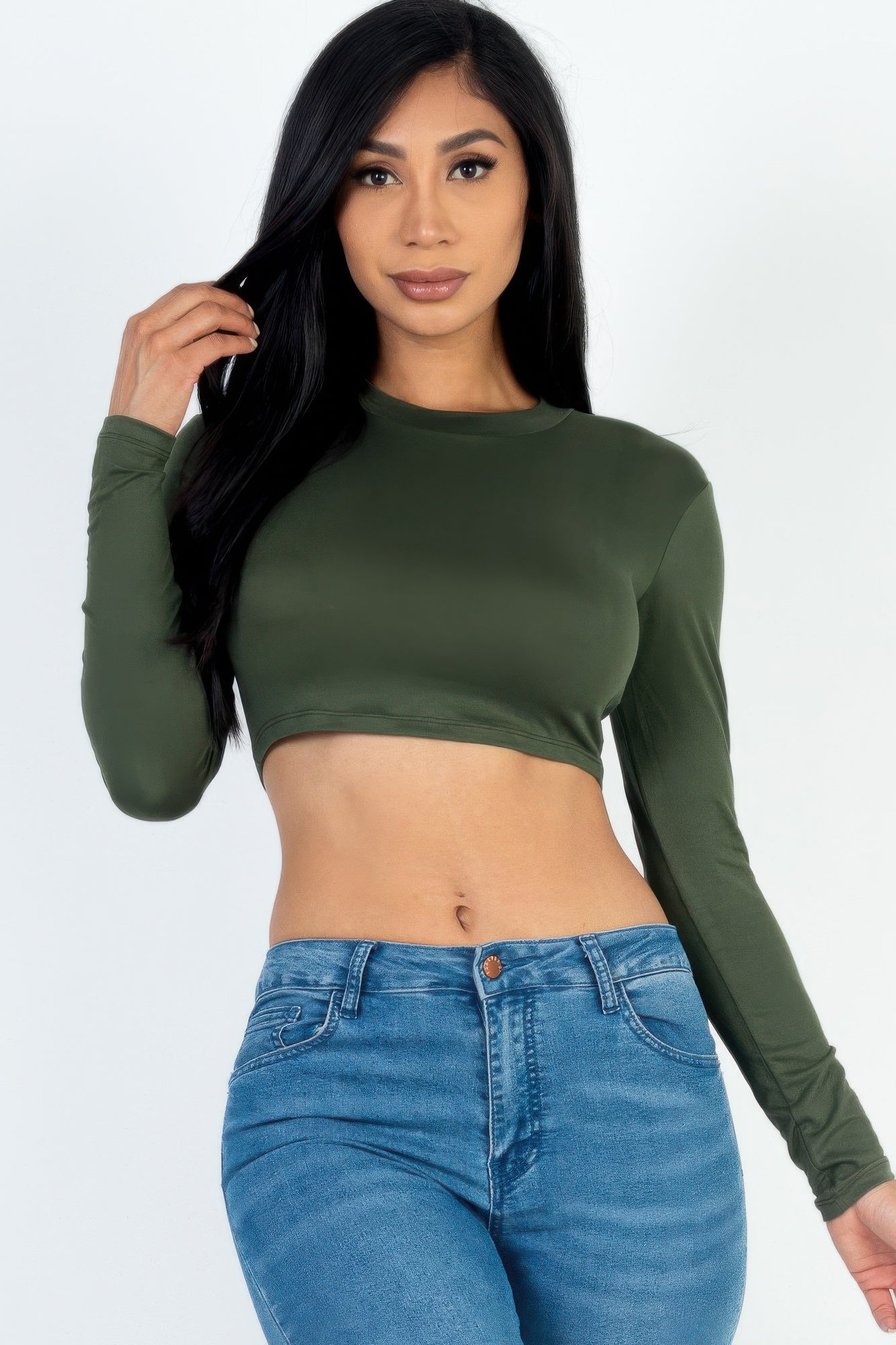 Crew Neck Long Sleeve Cropped Top product image
