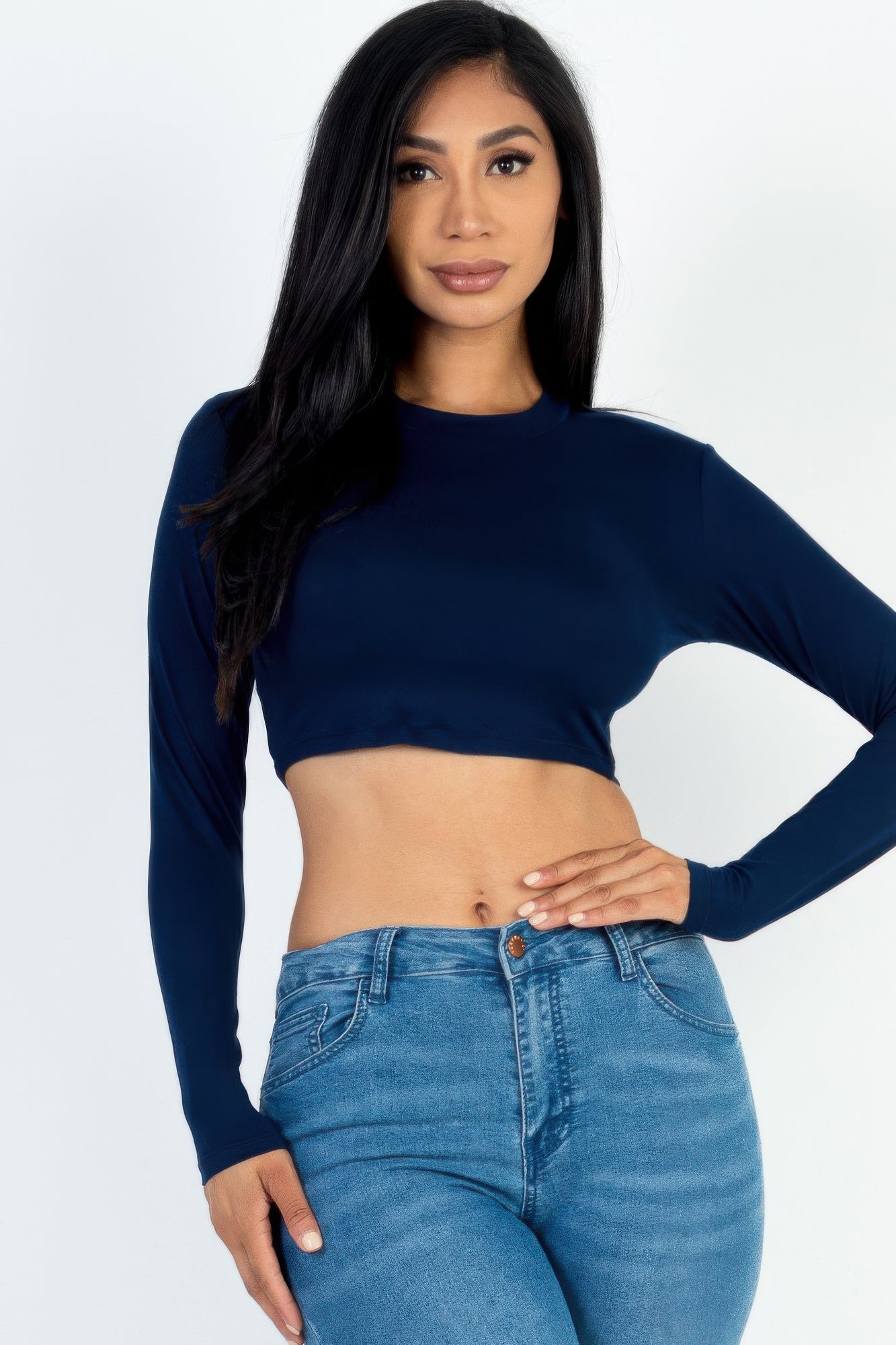 Crew Neck Long Sleeve Cropped Top product image