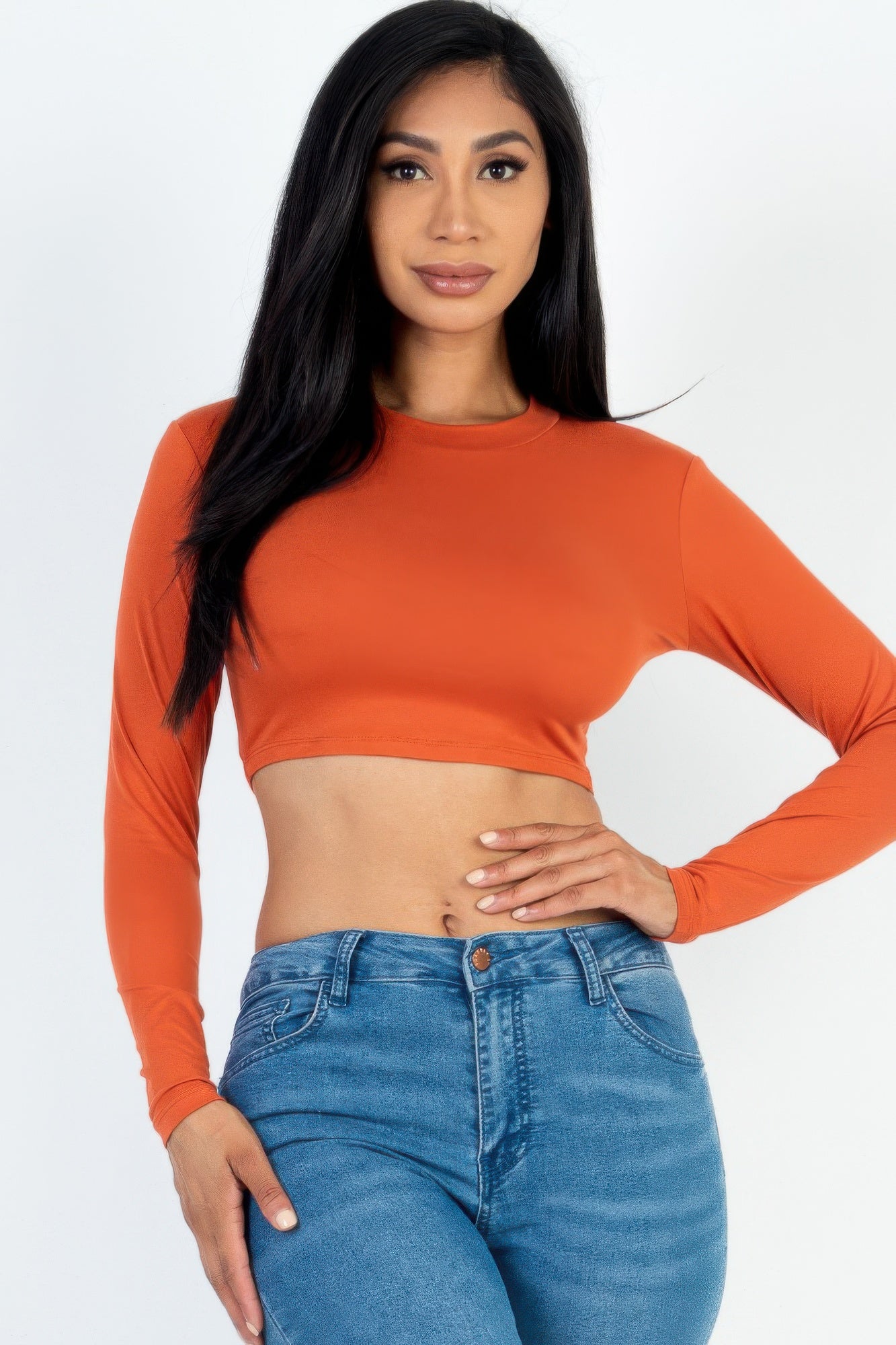 Crew Neck Long Sleeve Cropped Top product image