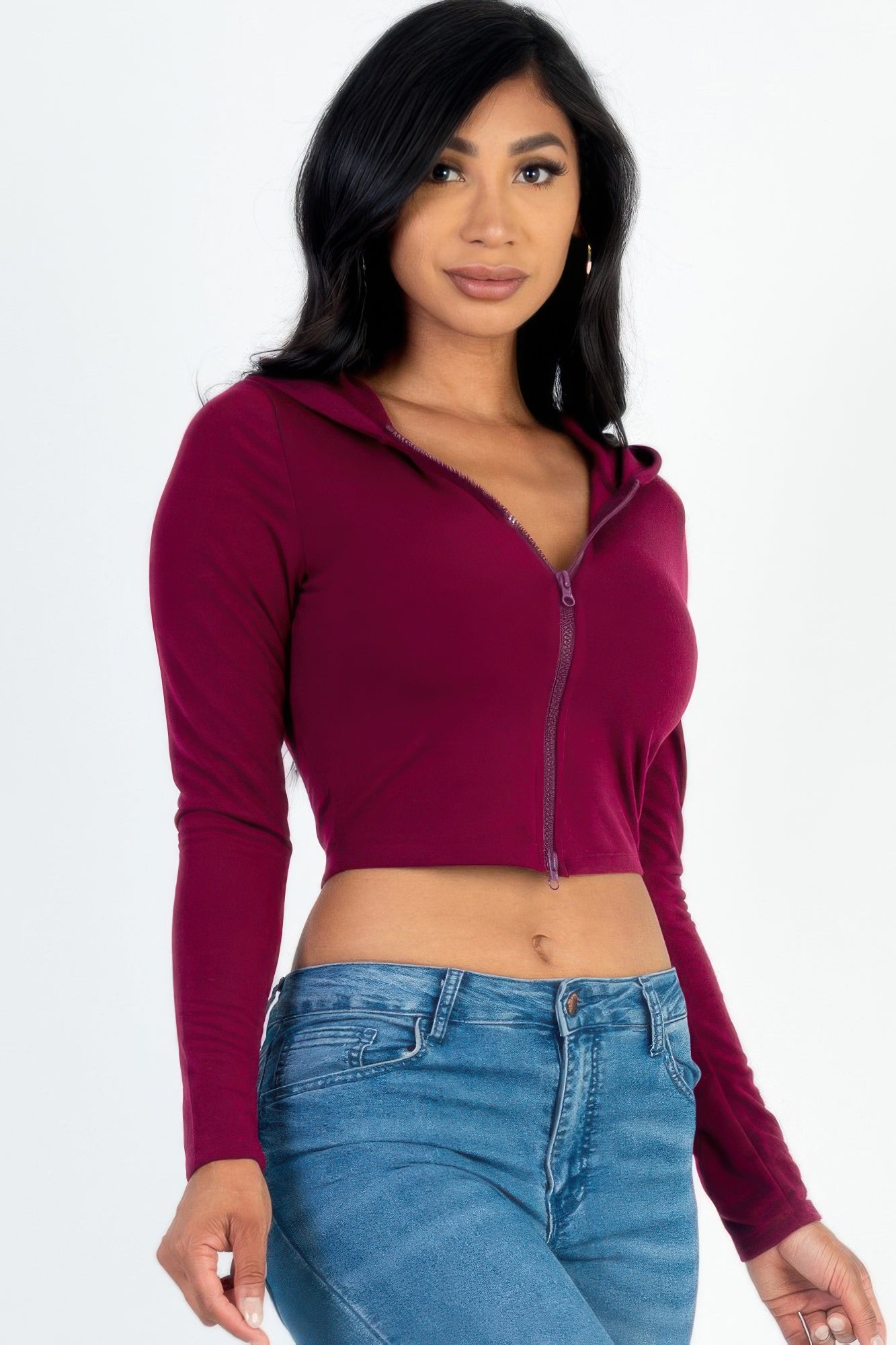 French Terry Crop Zip Up Hoodie product image