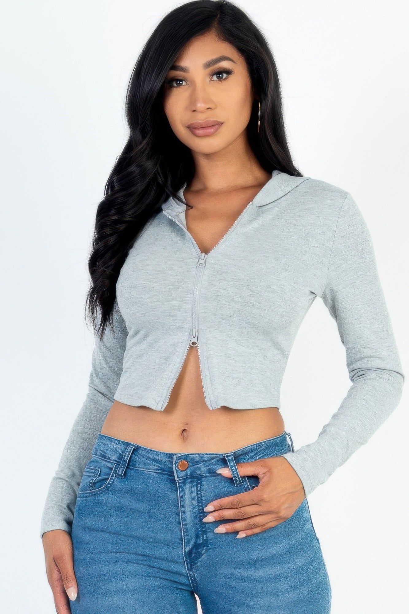 French Terry Crop Zip Up Hoodie product image