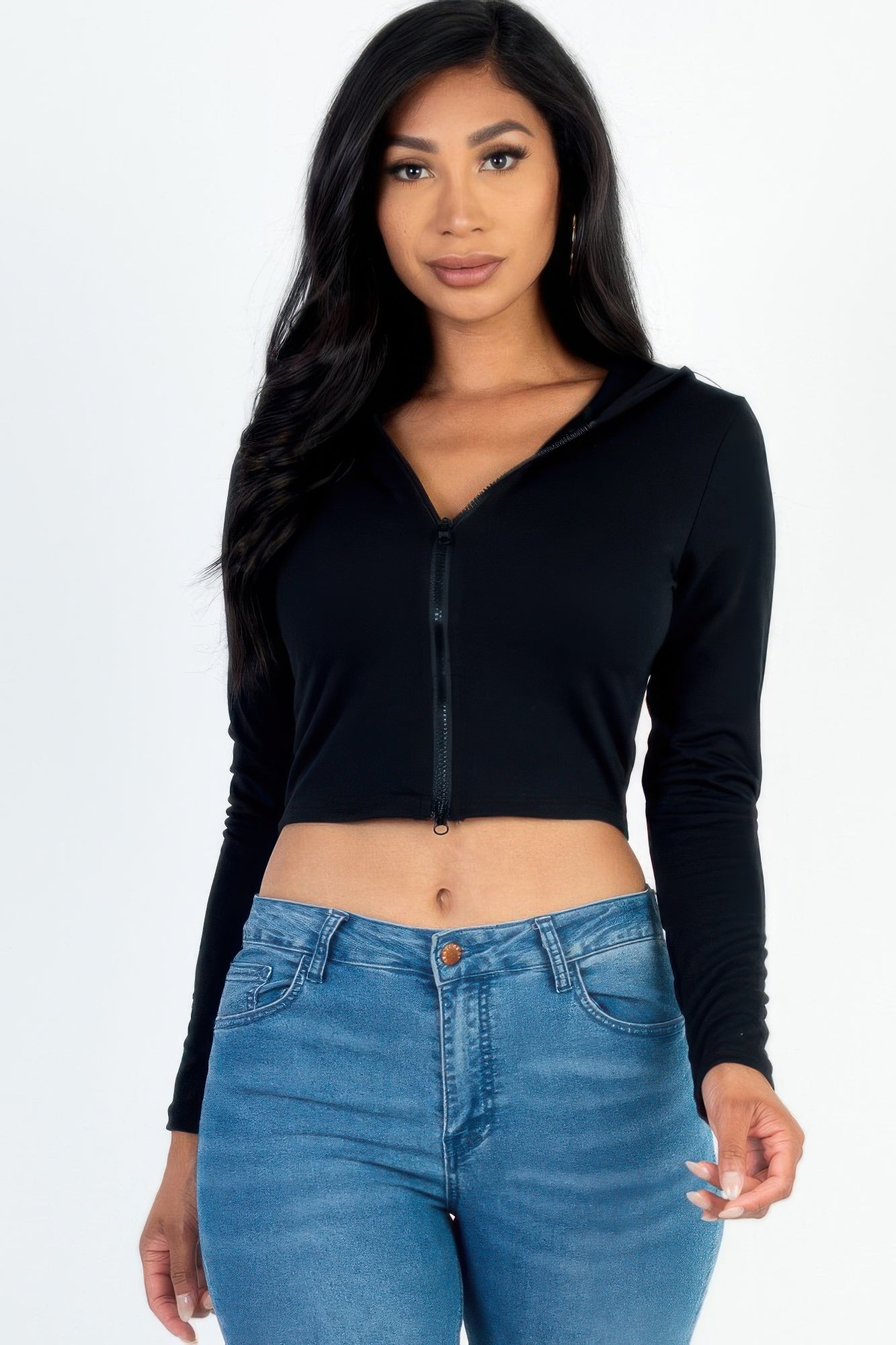 French Terry Crop Zip Up Hoodie product image