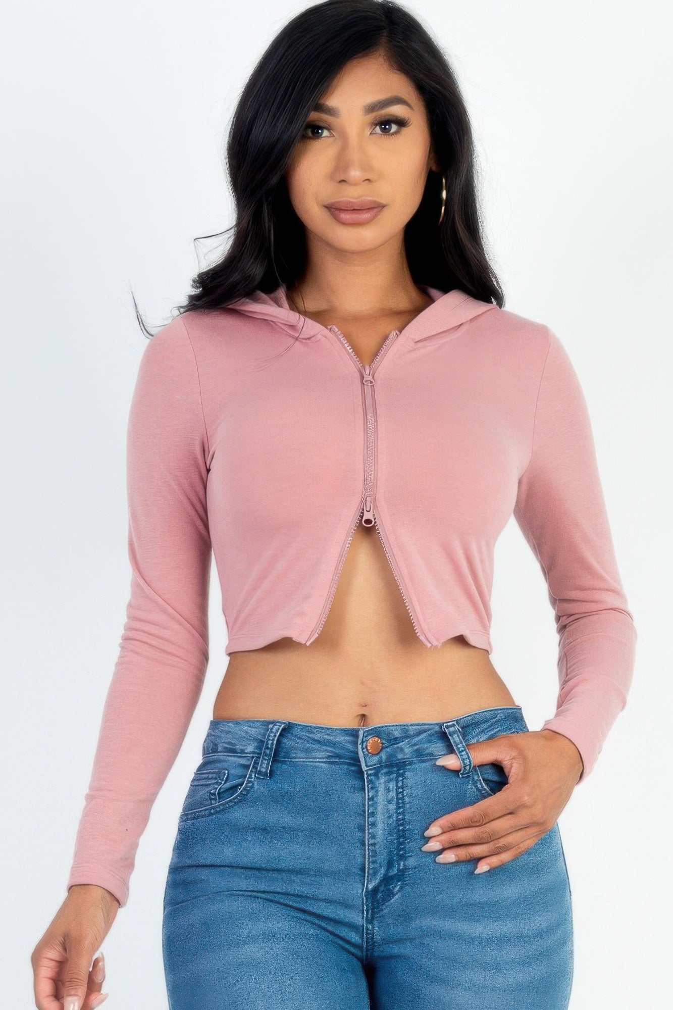 French Terry Crop Zip Up Hoodie product image