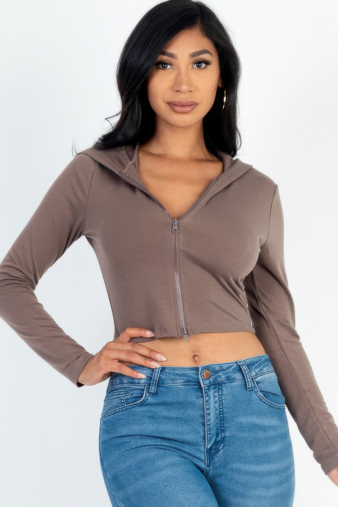 French Terry Crop Zip Up Hoodie product image