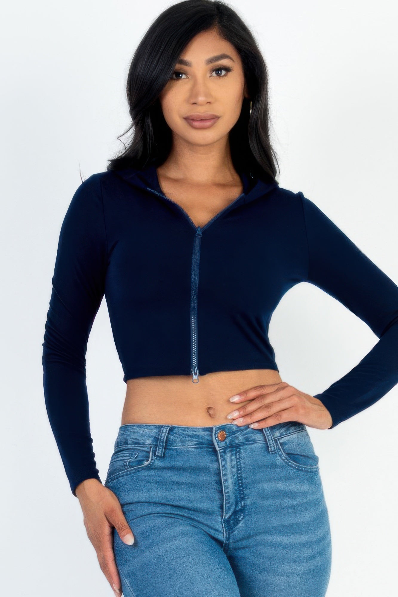 French Terry Crop Zip Up Hoodie product image
