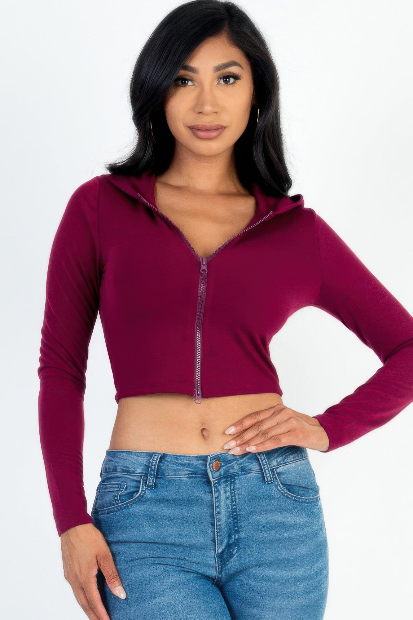 French Terry Crop Zip Up Hoodie product image