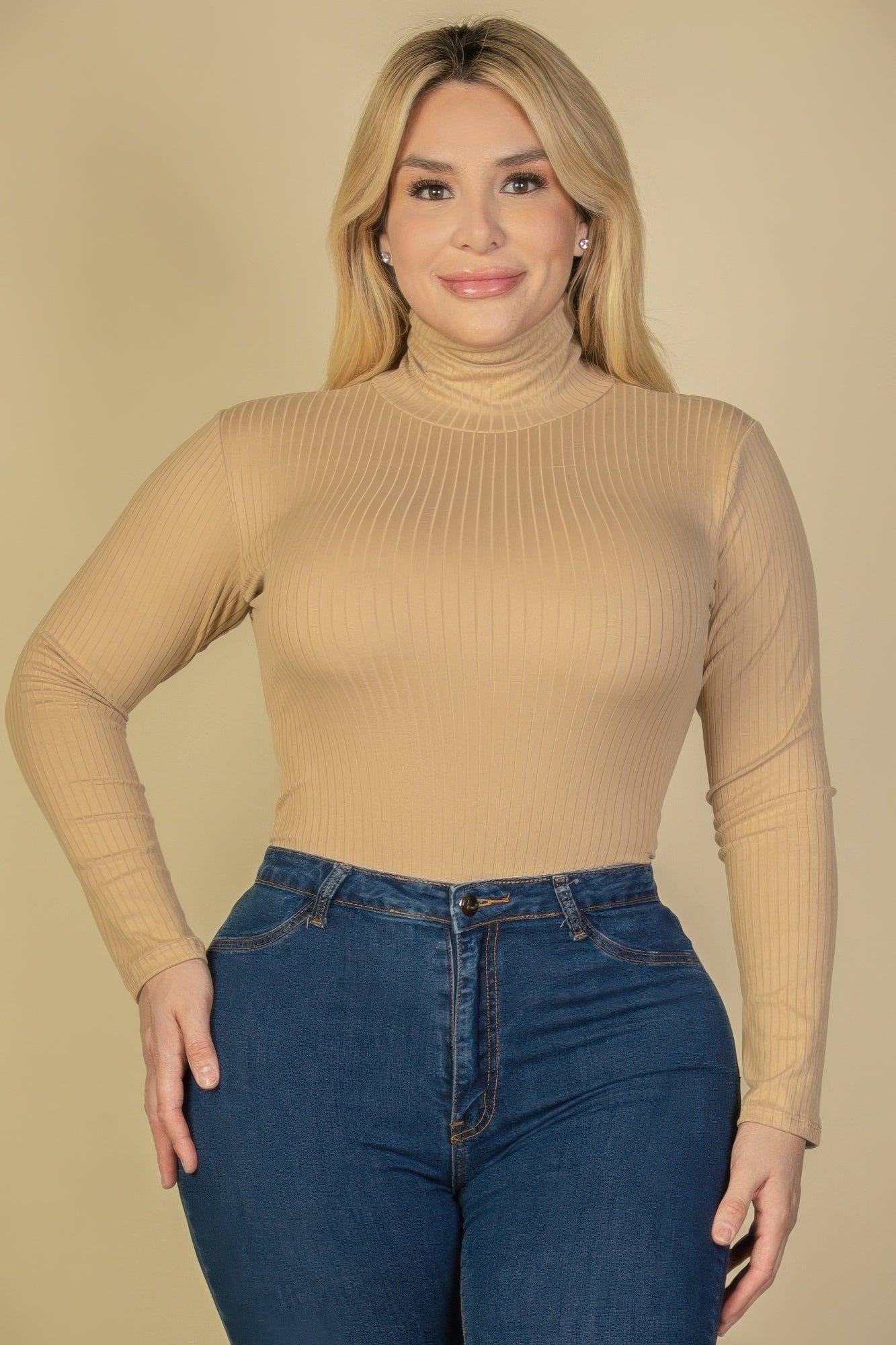 Plus Ribbed Turtle Neck Long Sleeve Bodysuit product image