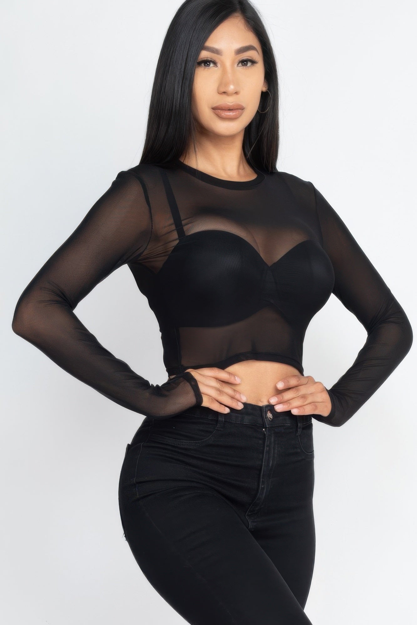Sexy Sheer Mesh Long Sleeve Crop Top product image