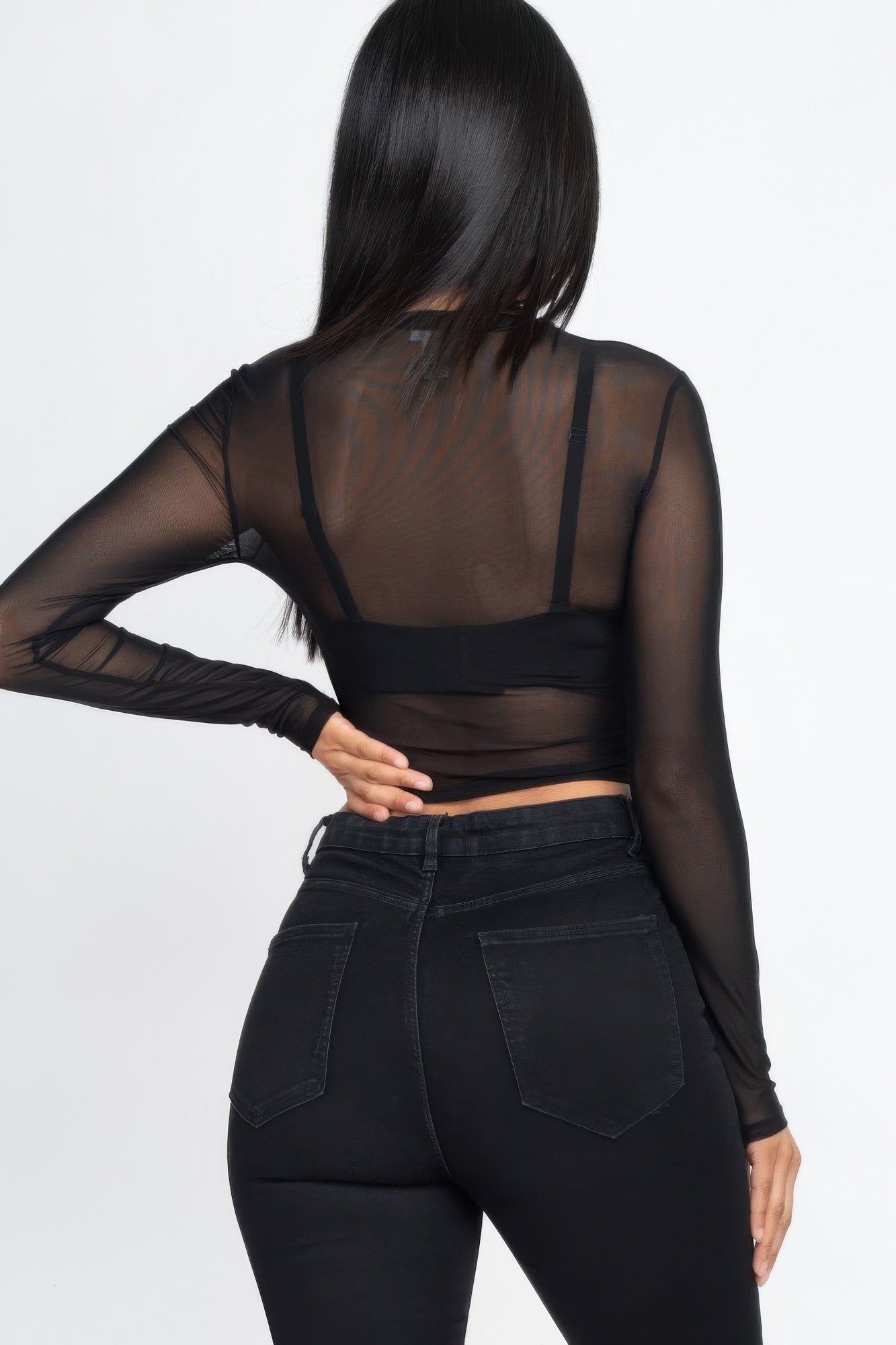 Sexy Sheer Mesh Long Sleeve Crop Top product image