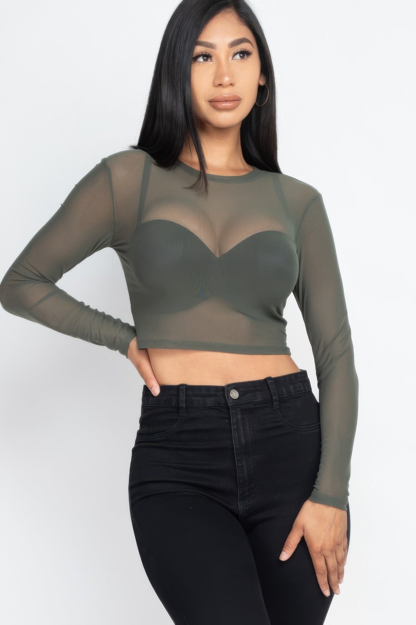 Sexy Sheer Mesh Long Sleeve Crop Top product image
