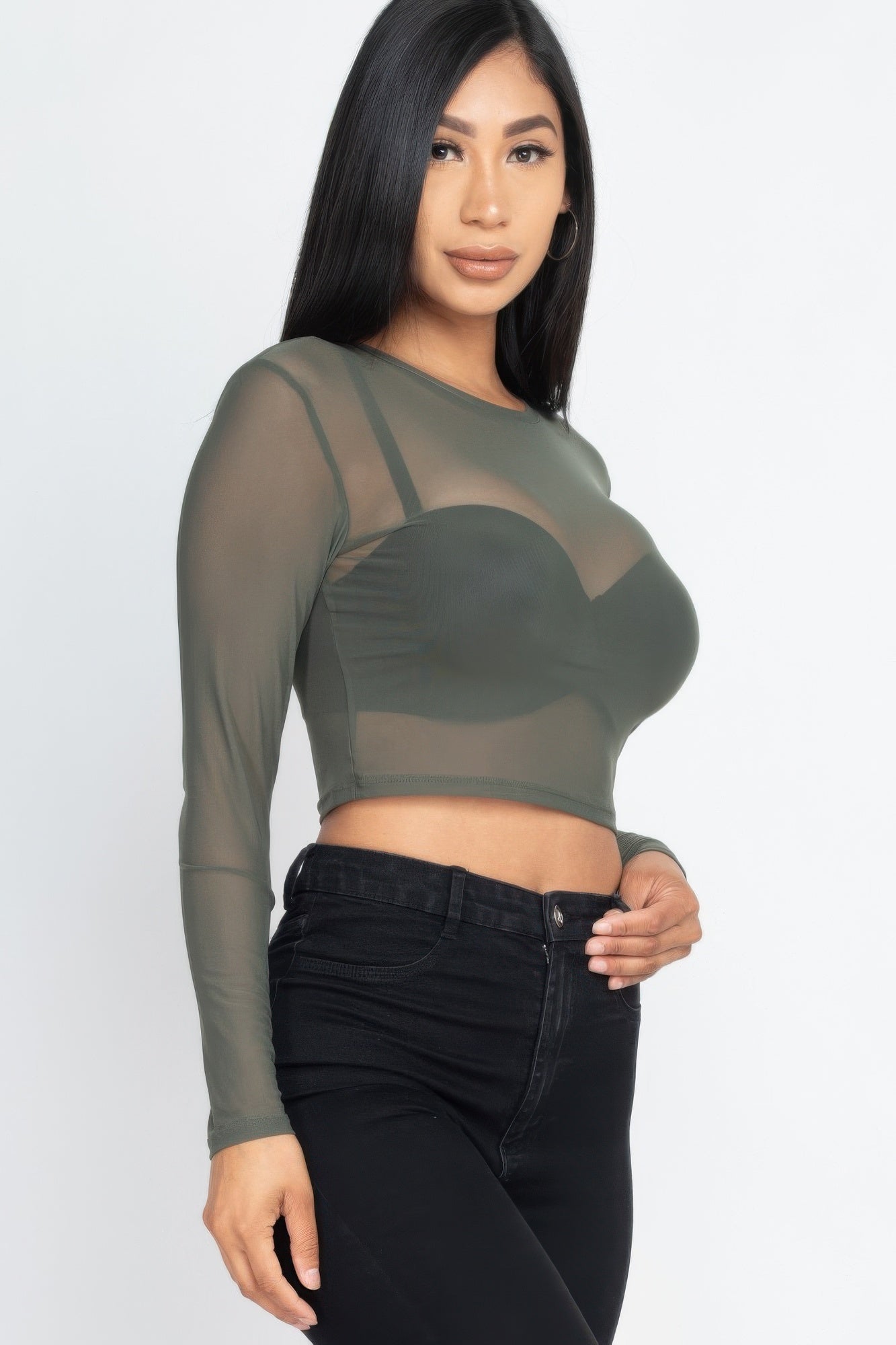 Sexy Sheer Mesh Long Sleeve Crop Top product image