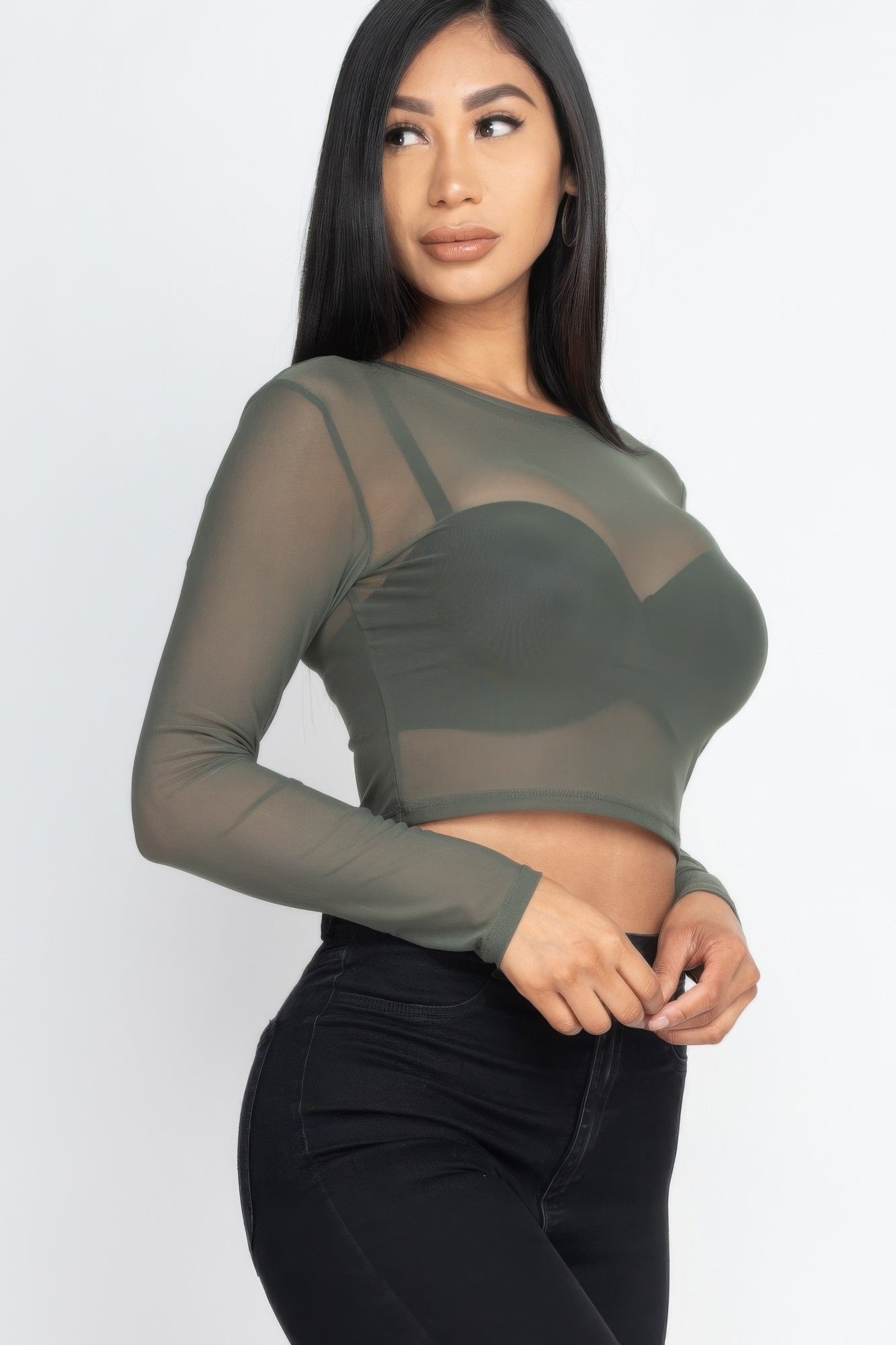 Sexy Sheer Mesh Long Sleeve Crop Top product image
