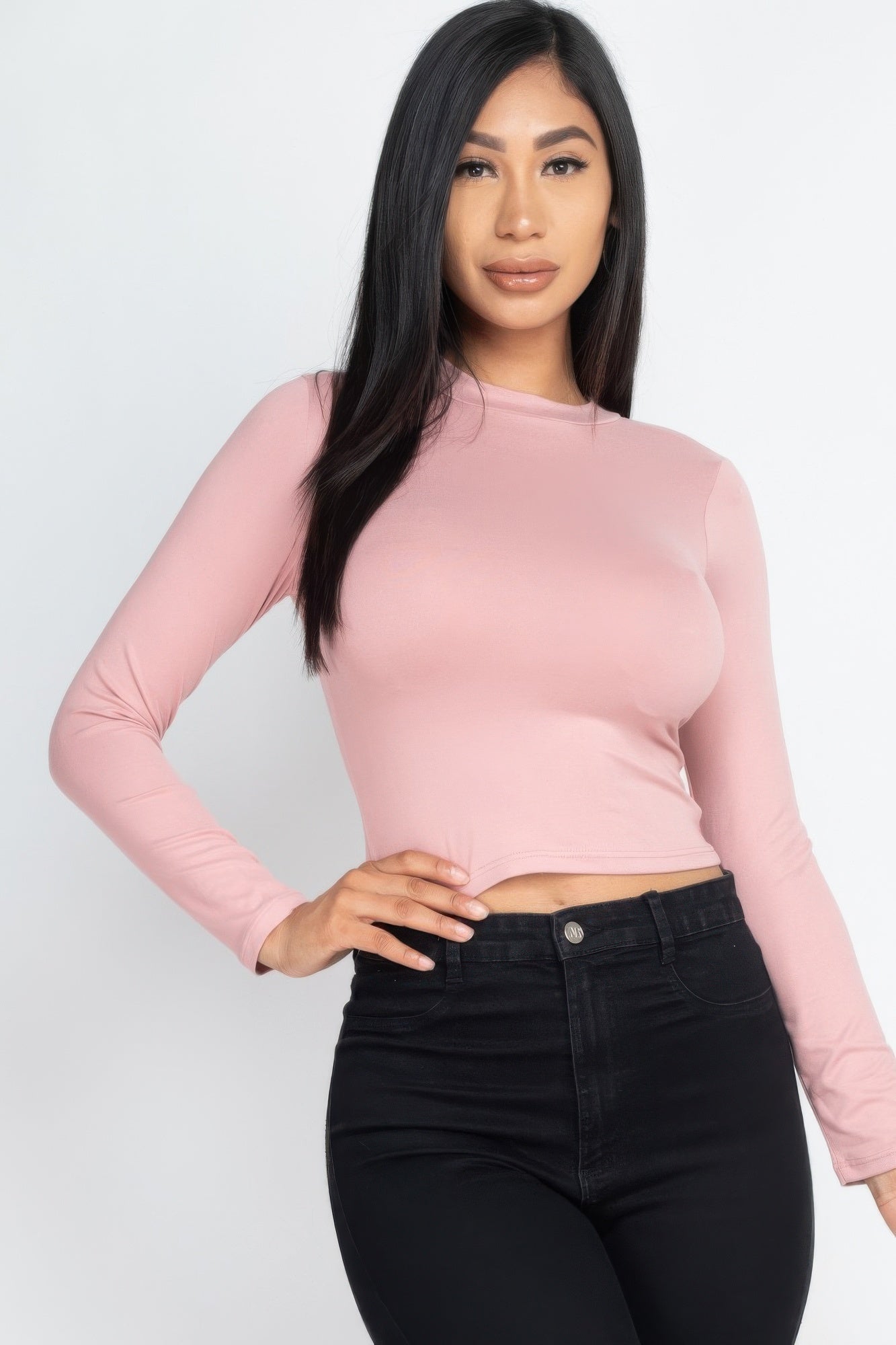 Mock Neck Solid Long Sleeve Top product image