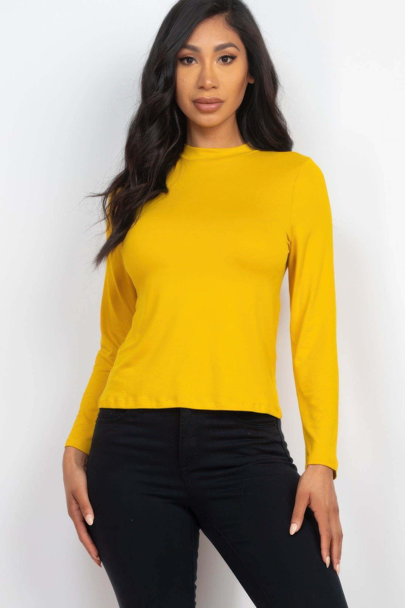 Mock Neck Solid Long Sleeve Top product image