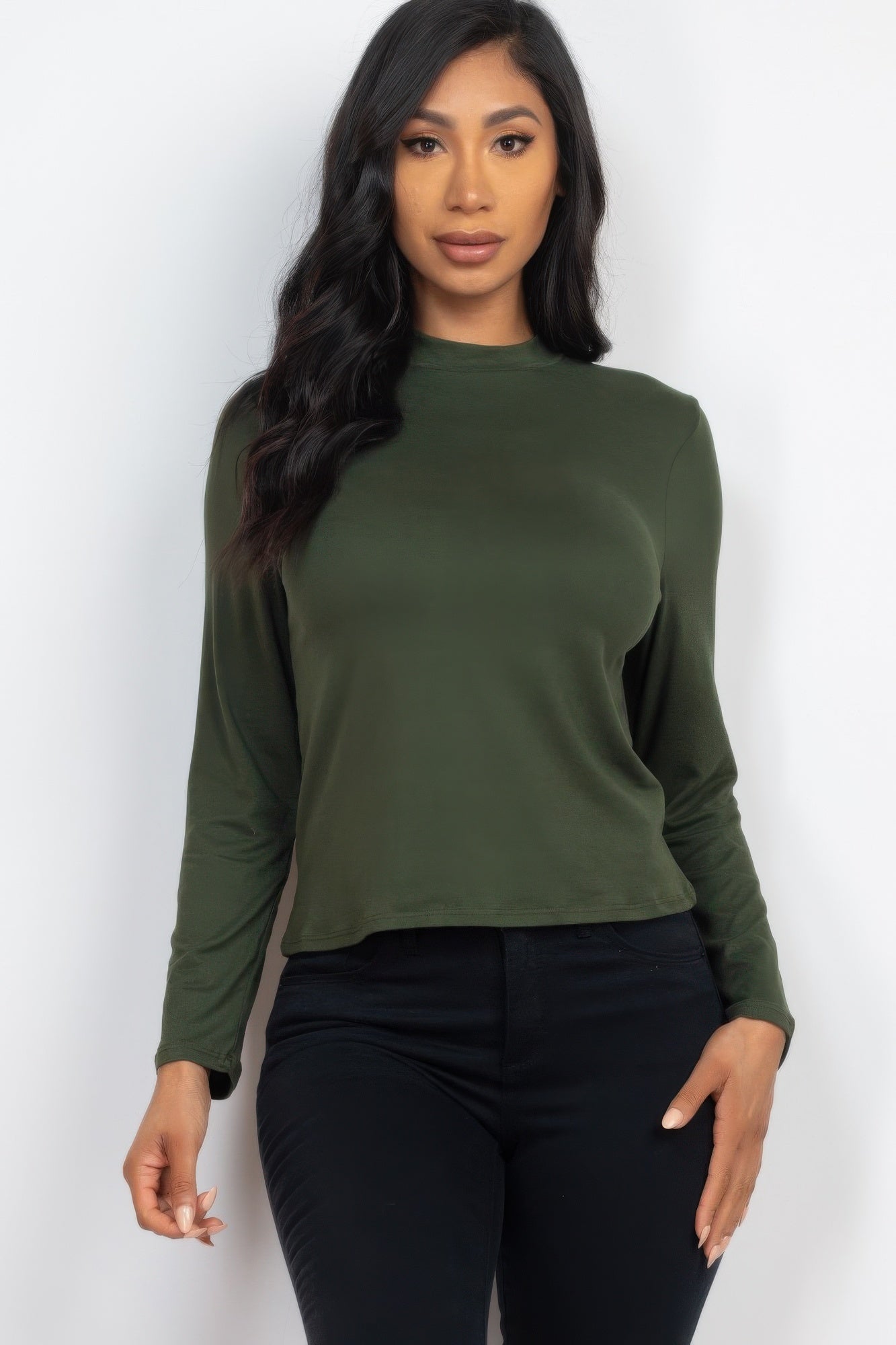 Mock Neck Solid Long Sleeve Top product image