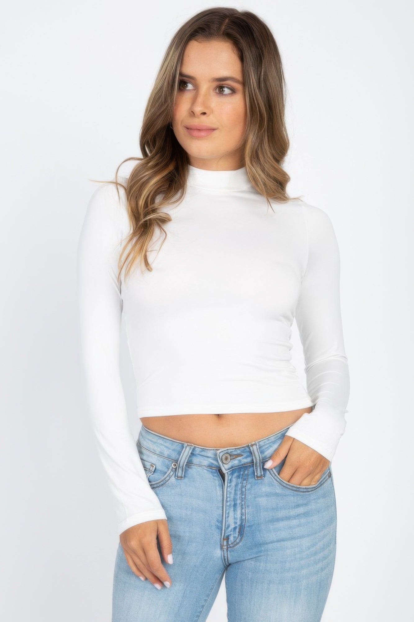 Mock Neck Solid Long Sleeve Top product image