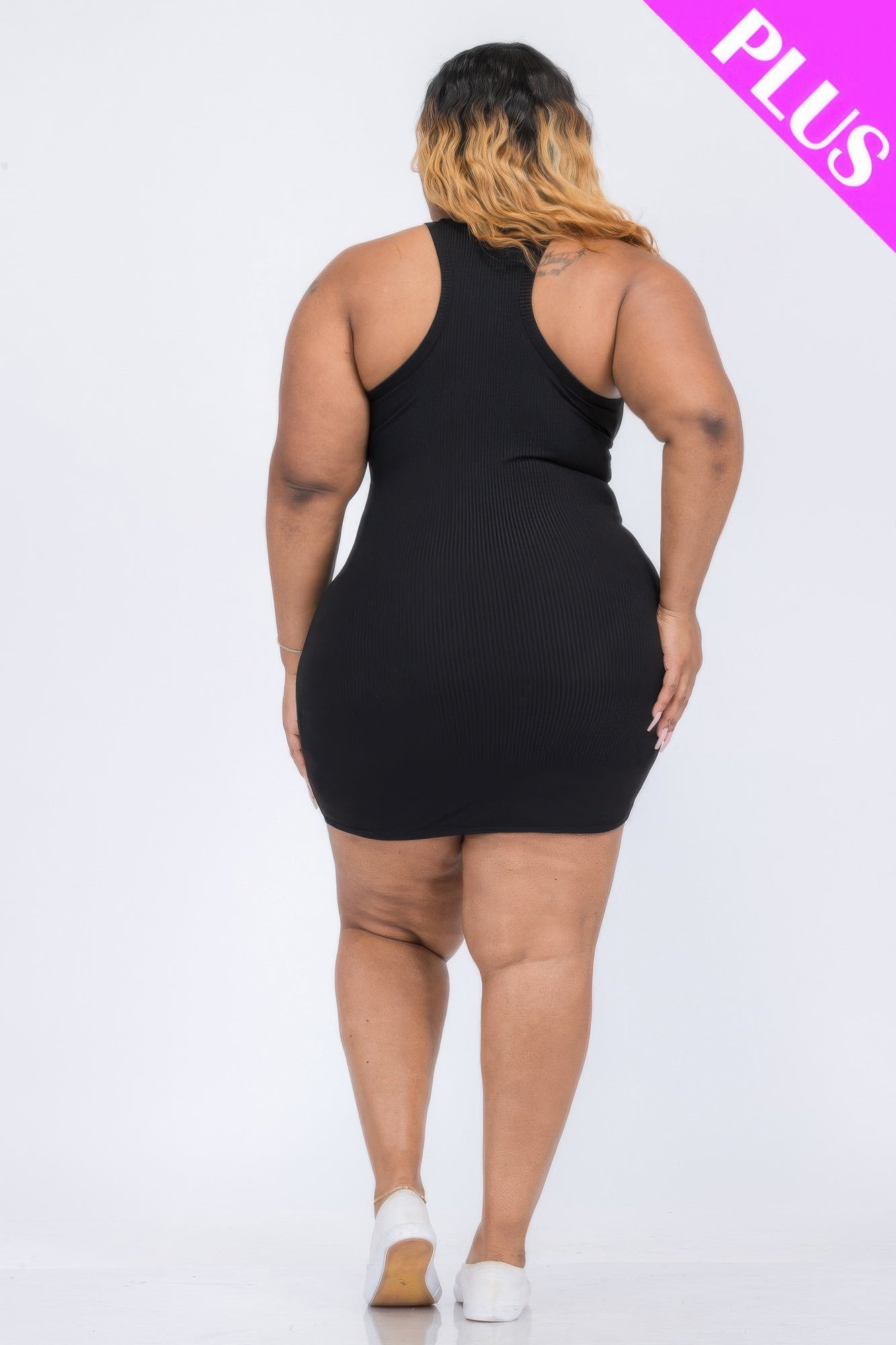 Plus Size Ribbed Split Neck Tank Mini Dress product image