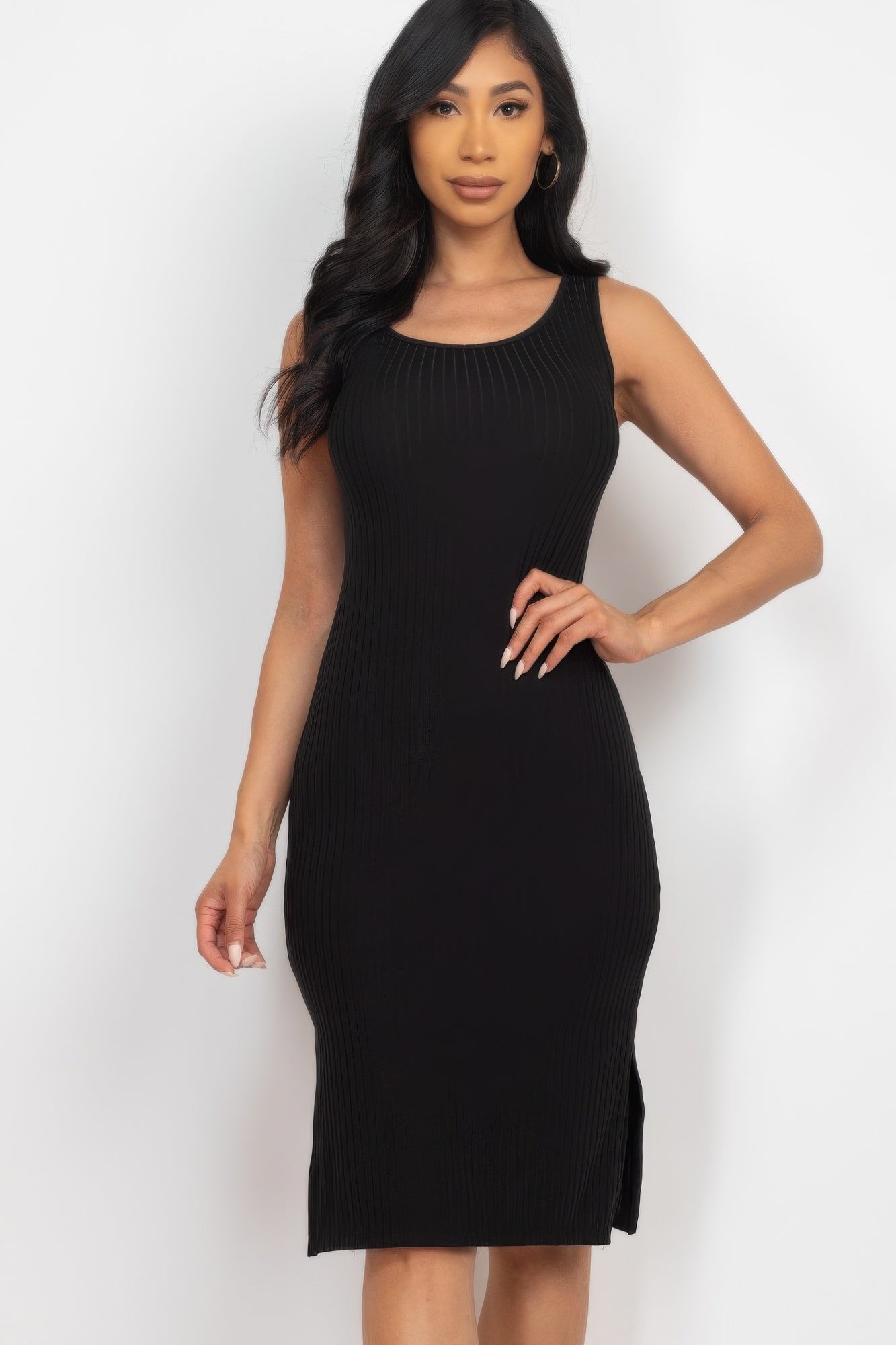 Ribbed Side Slit Tank Midi Dress product image