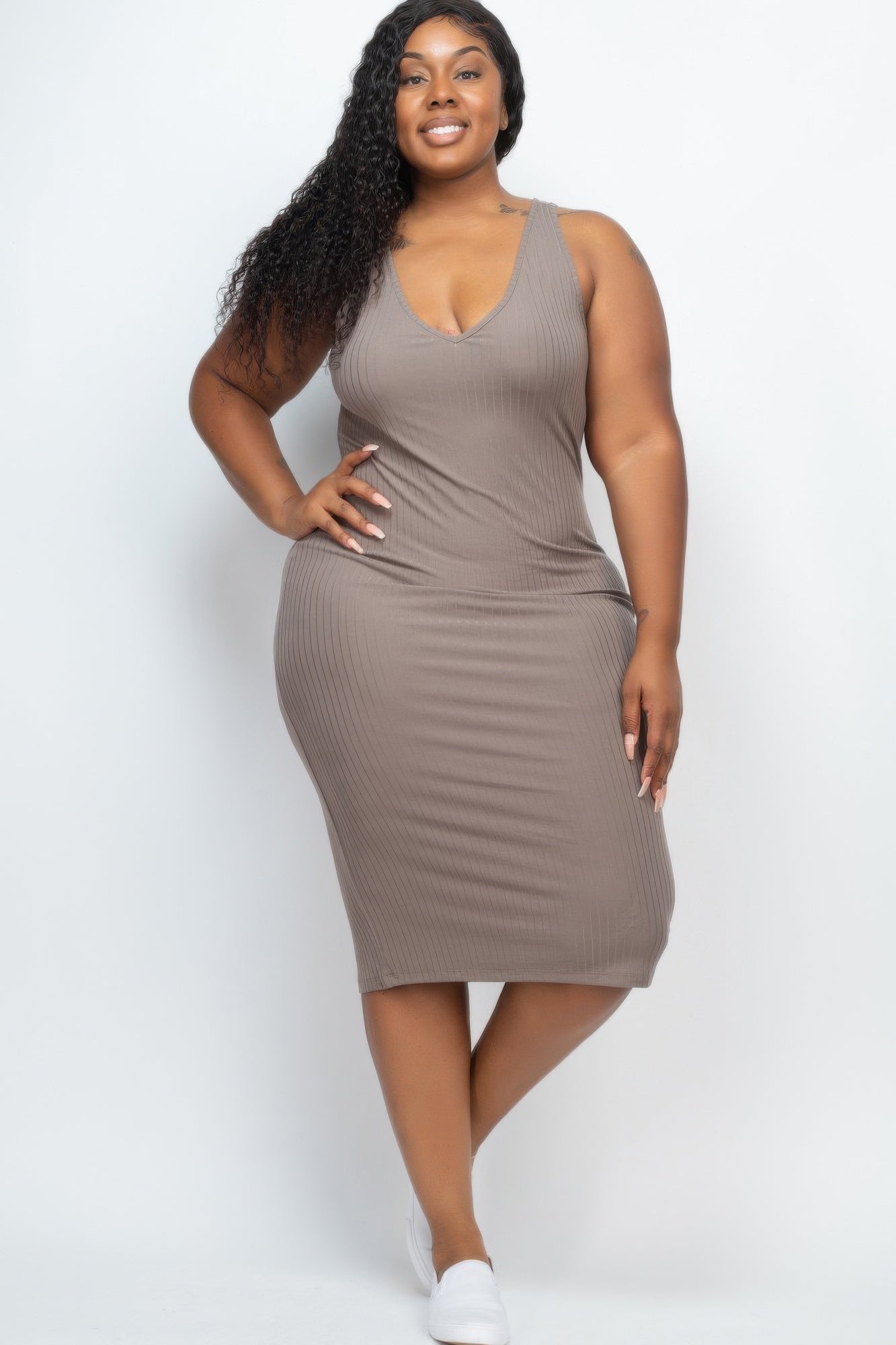 Plus Size Ribbed Sleeveless Bodycon Midi Dress product image