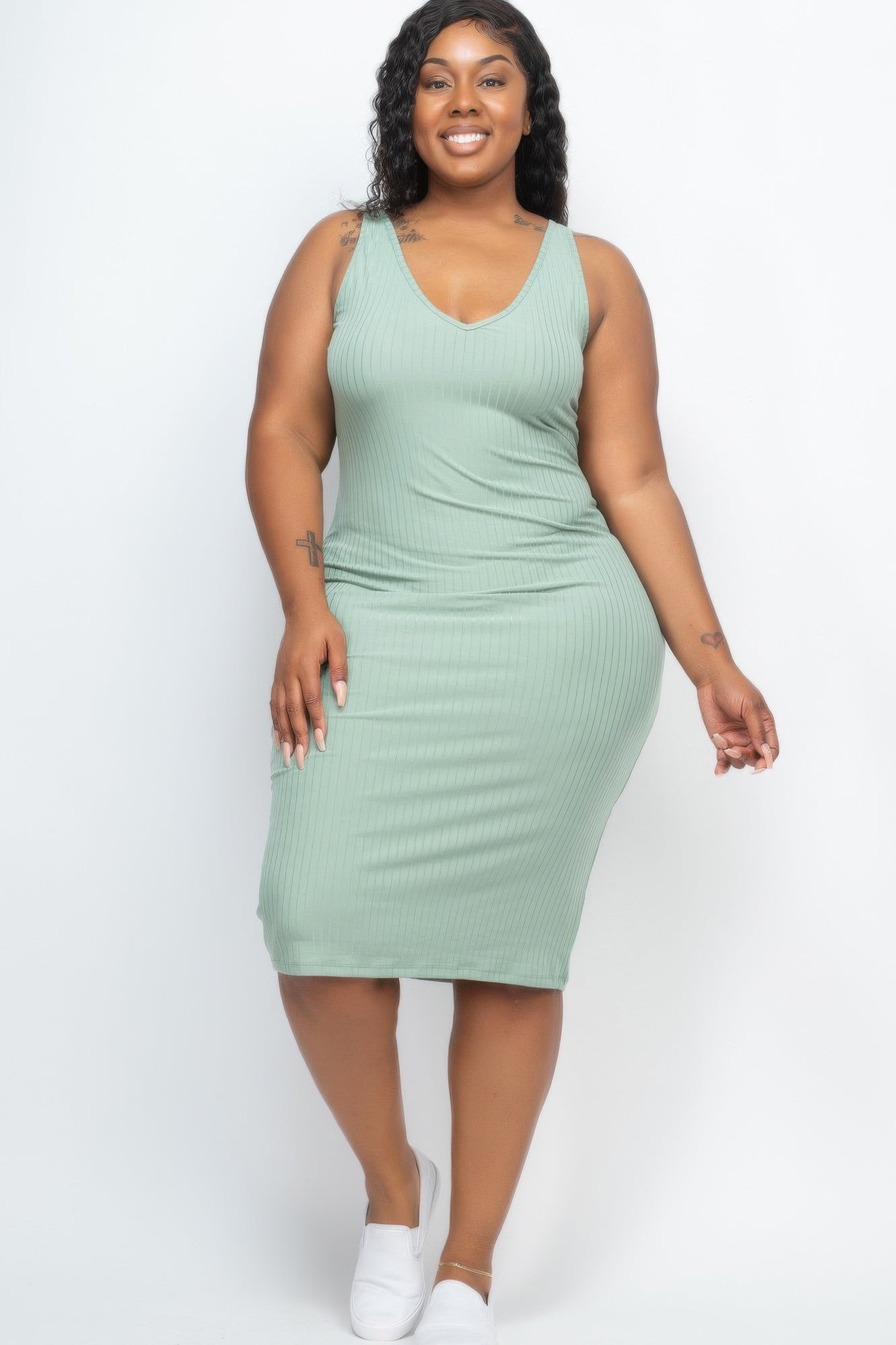 Plus Size Ribbed Sleeveless Bodycon Midi Dress product image