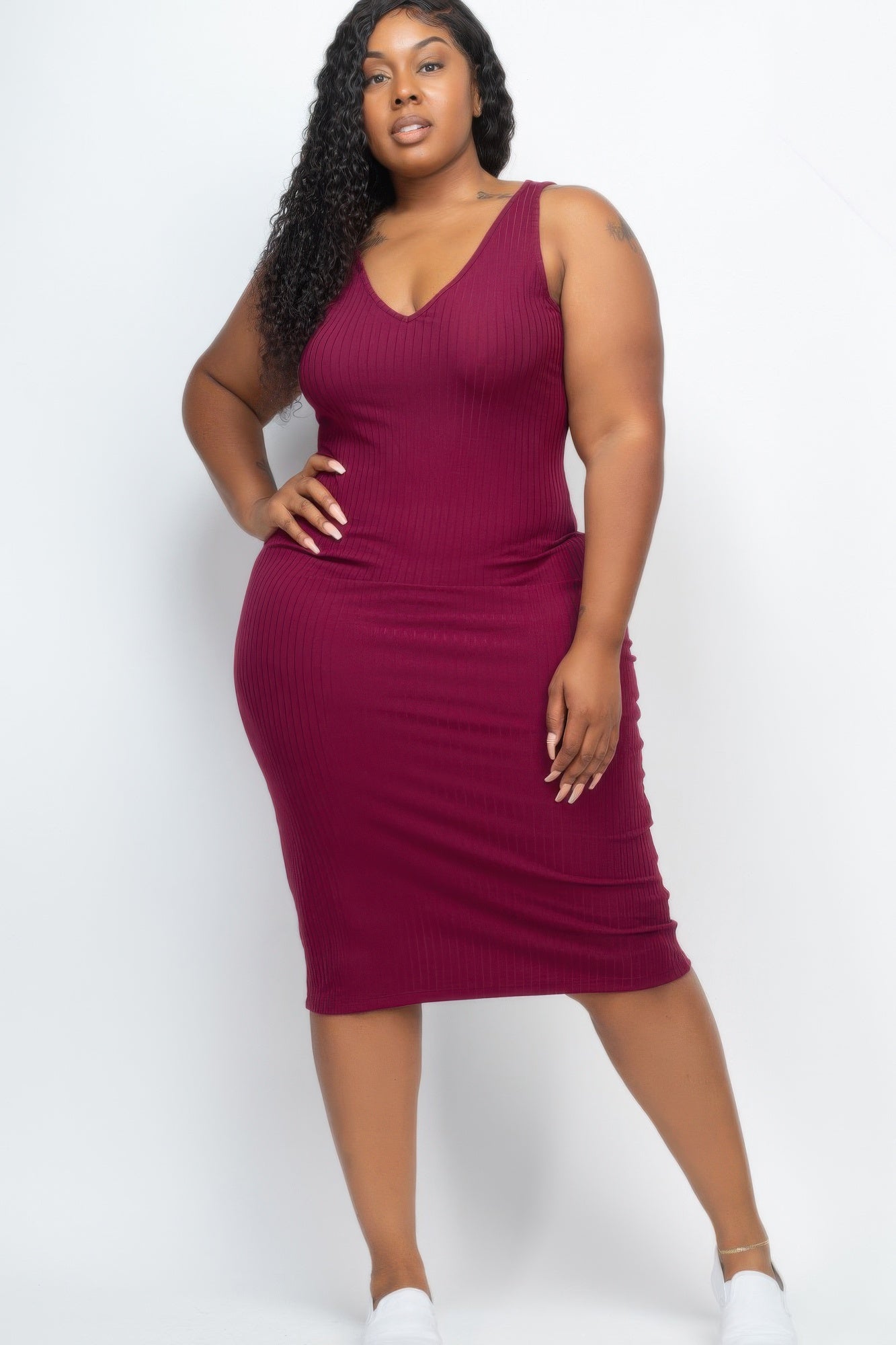 Plus Size Ribbed Sleeveless Bodycon Midi Dress product image