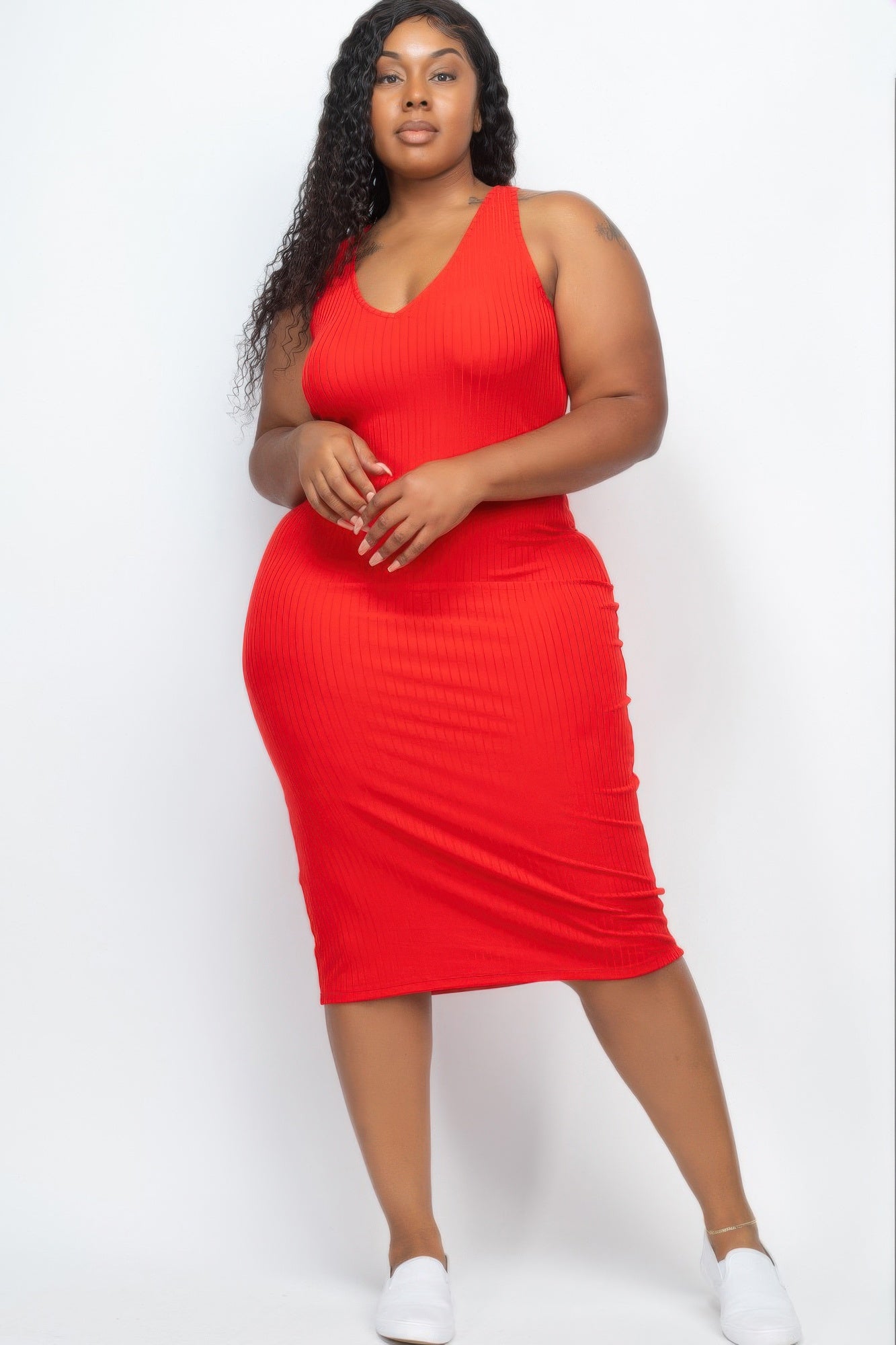 Plus Size Ribbed Sleeveless Bodycon Midi Dress product image