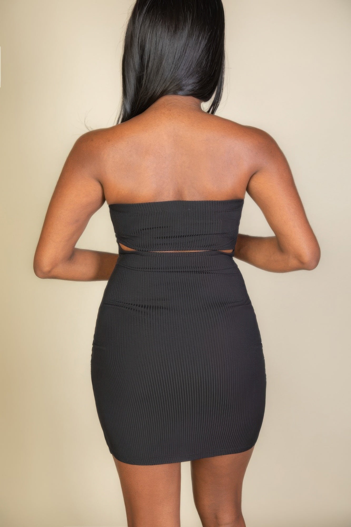 Ribbed Bandeau Cut Out Back Mini Bodycon Dress product image