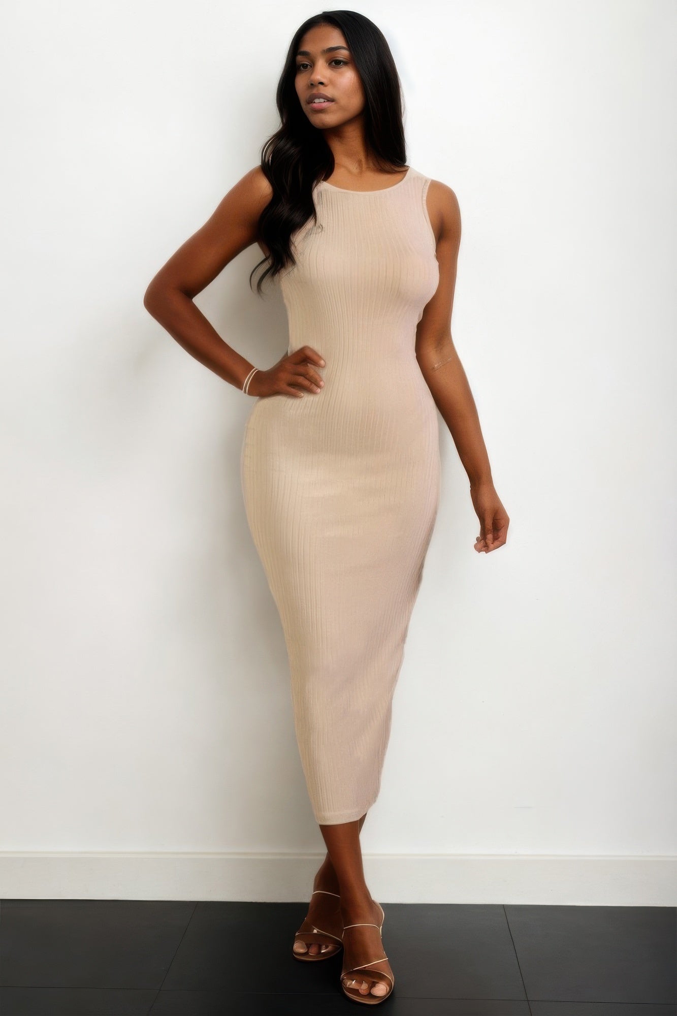 Ribbed Open Back Sleeveless Maxi Dress product image