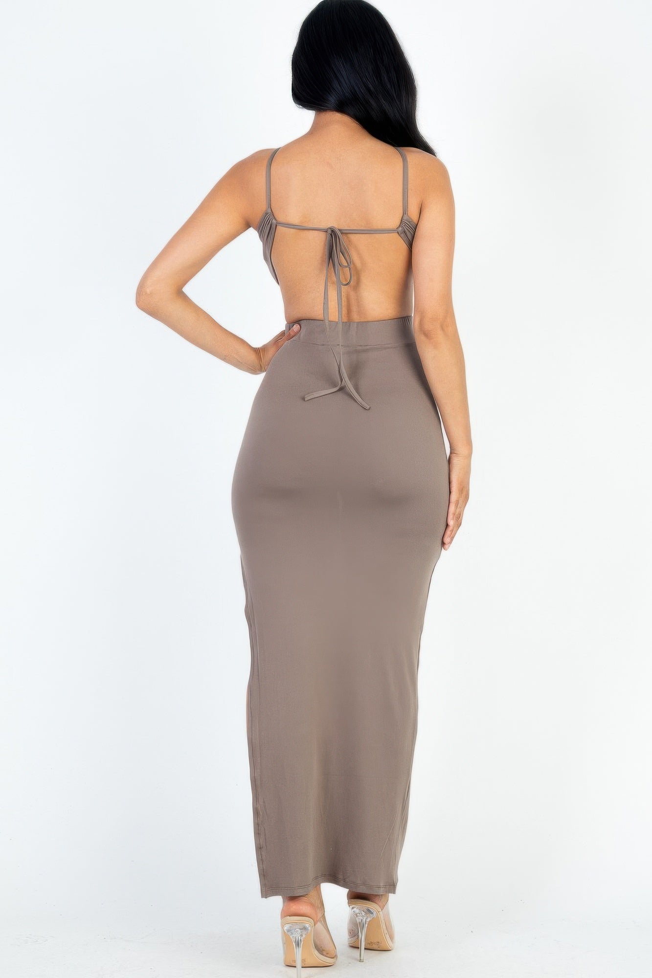 Tie Backless Split Thigh Maxi Dress product image