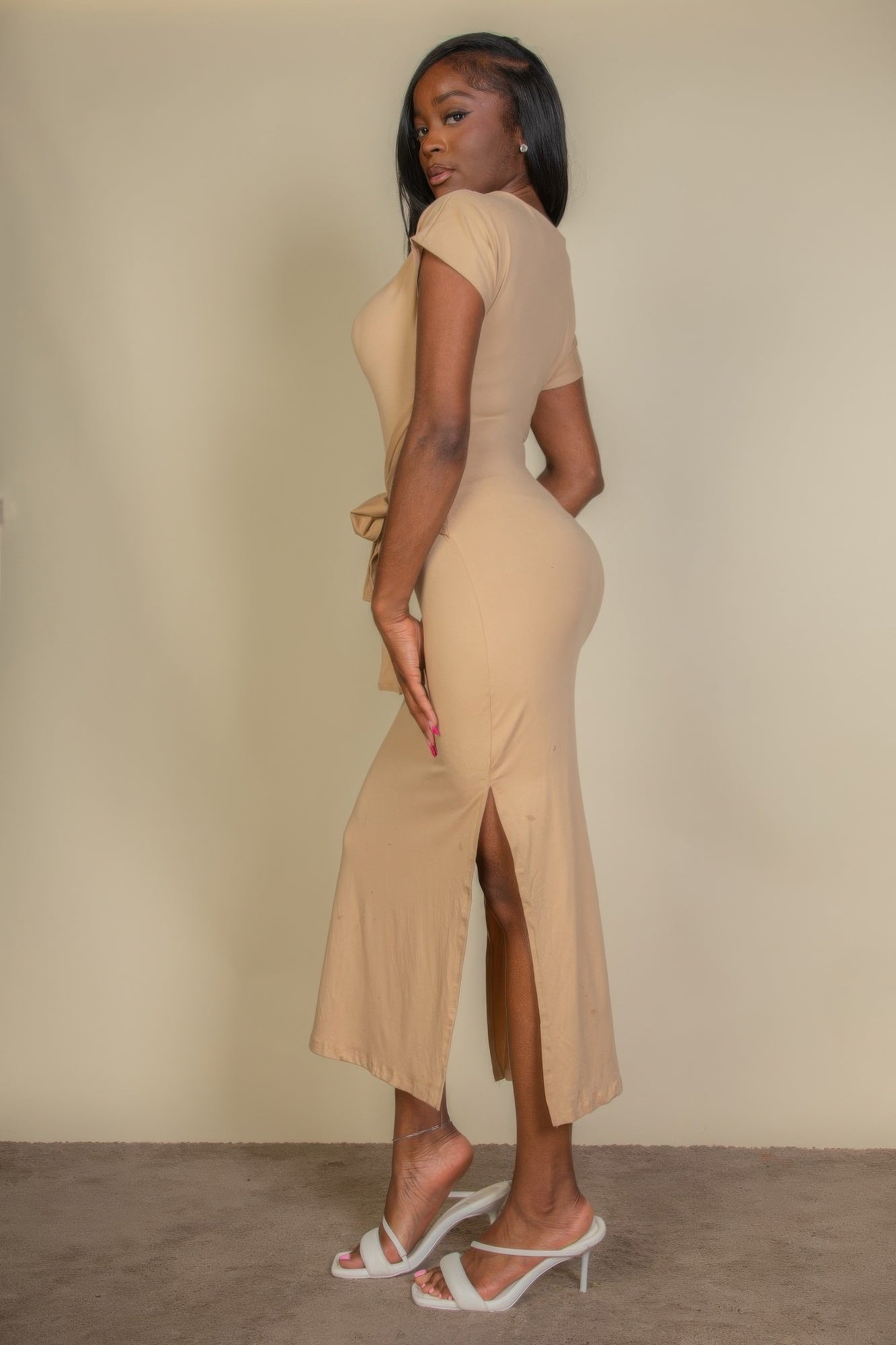 Tie Front Short Sleeve Side Slit Dress product image