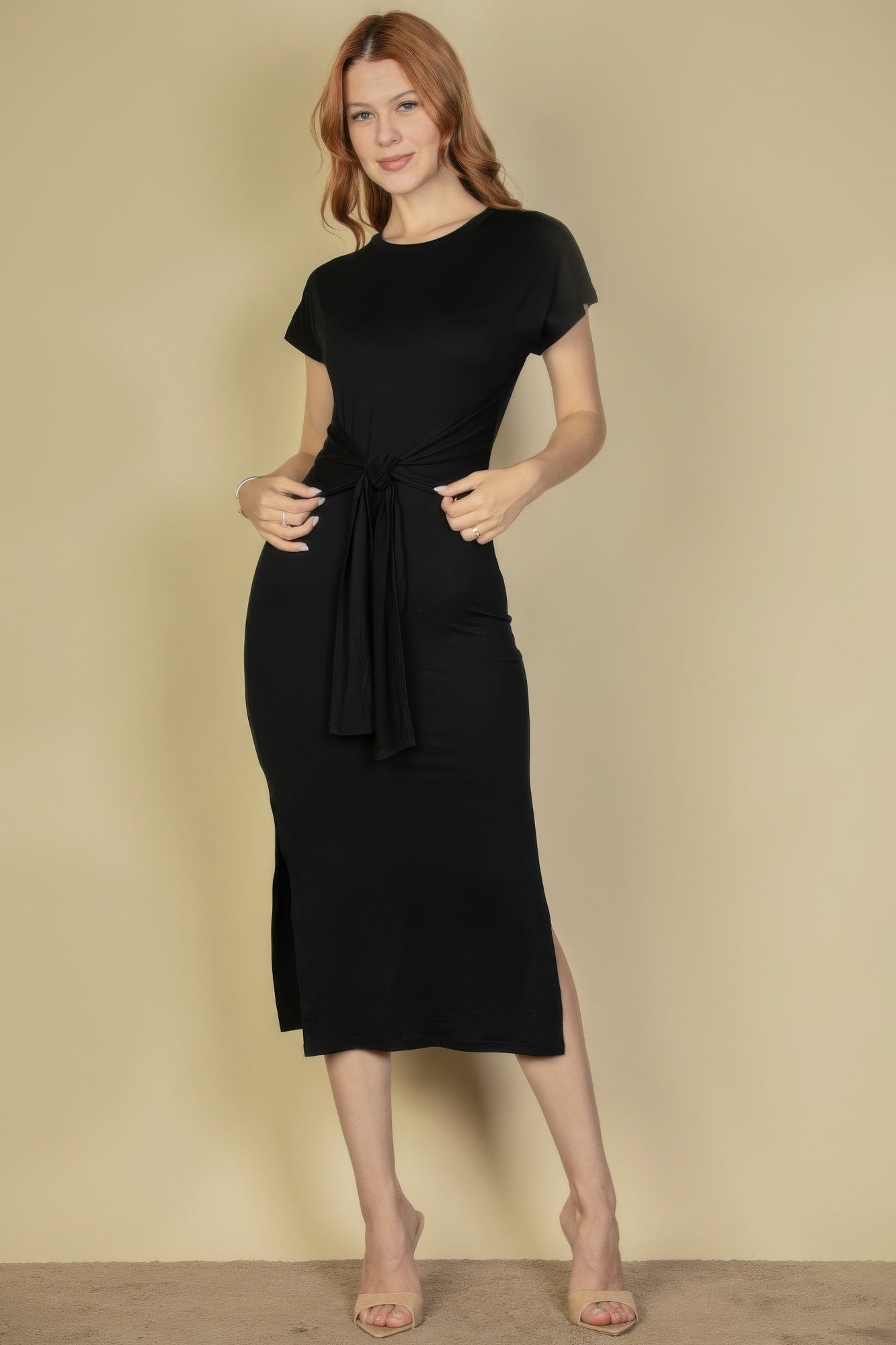 Tie Front Short Sleeve Side Slit Dress product image