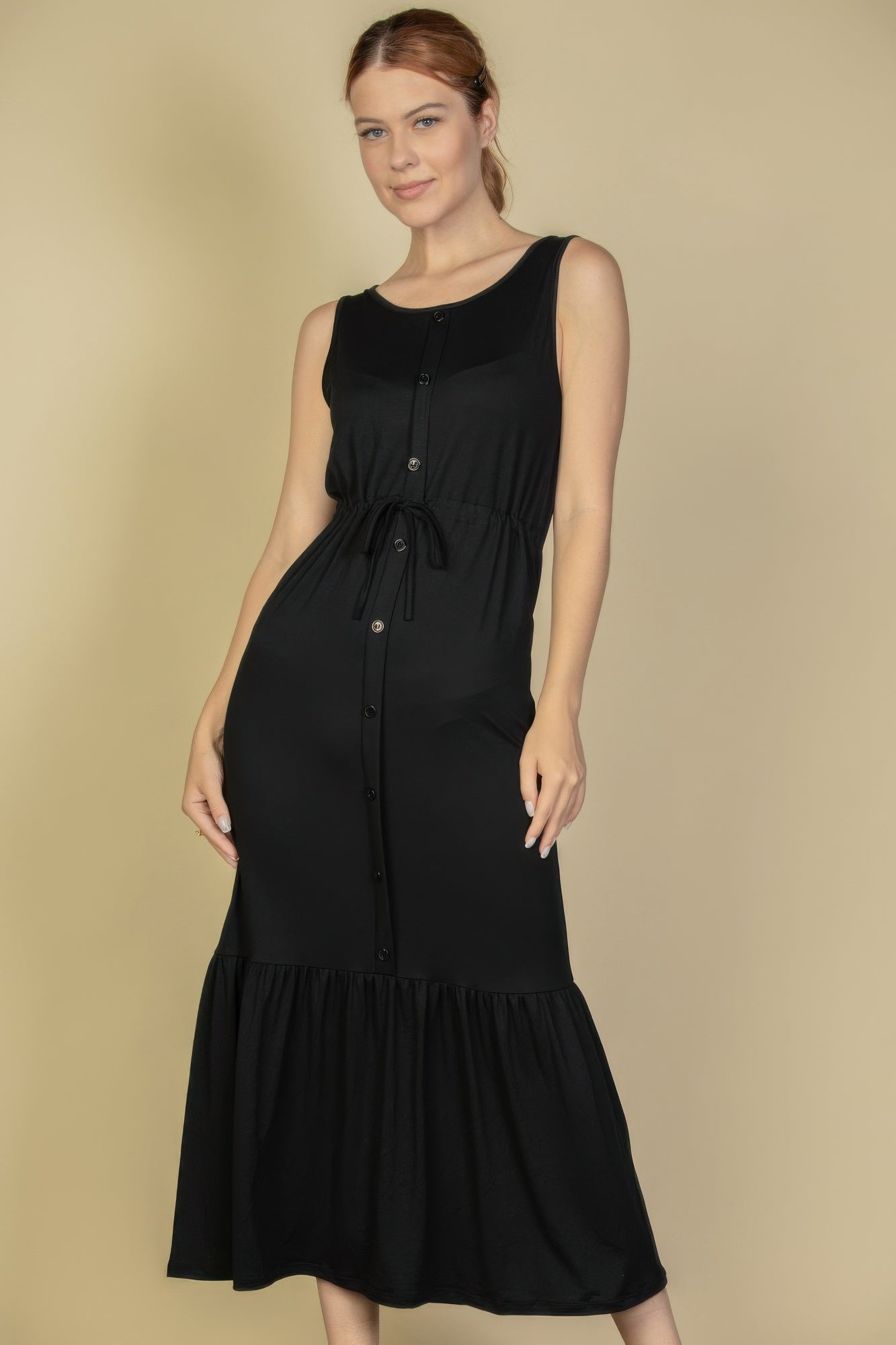 Button Front Tie Waist Sleeveless Maxi Dress product image