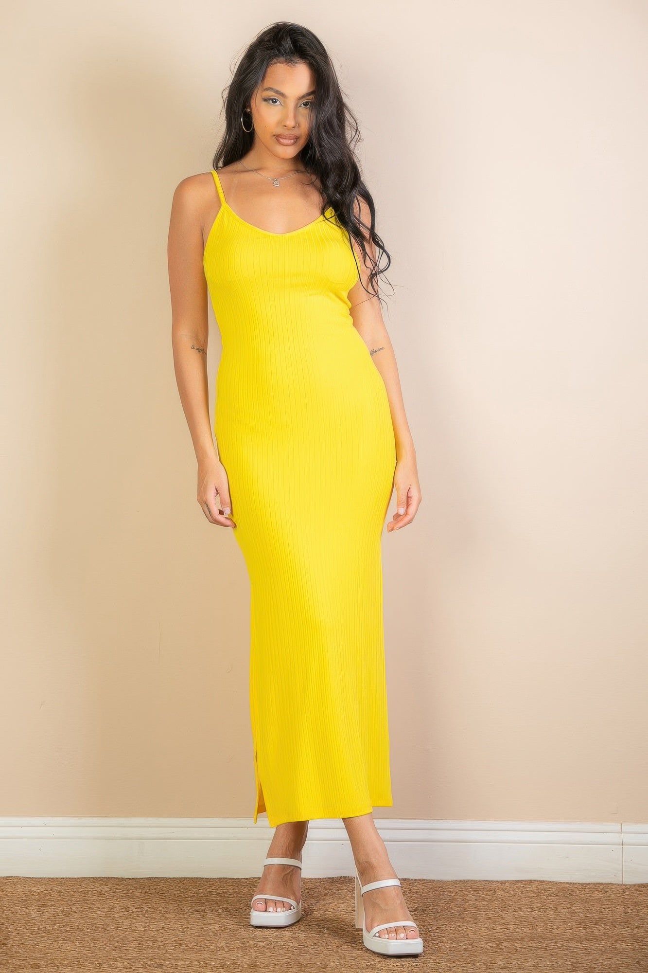 Ribbed Side Slit Long Cami Dress product image