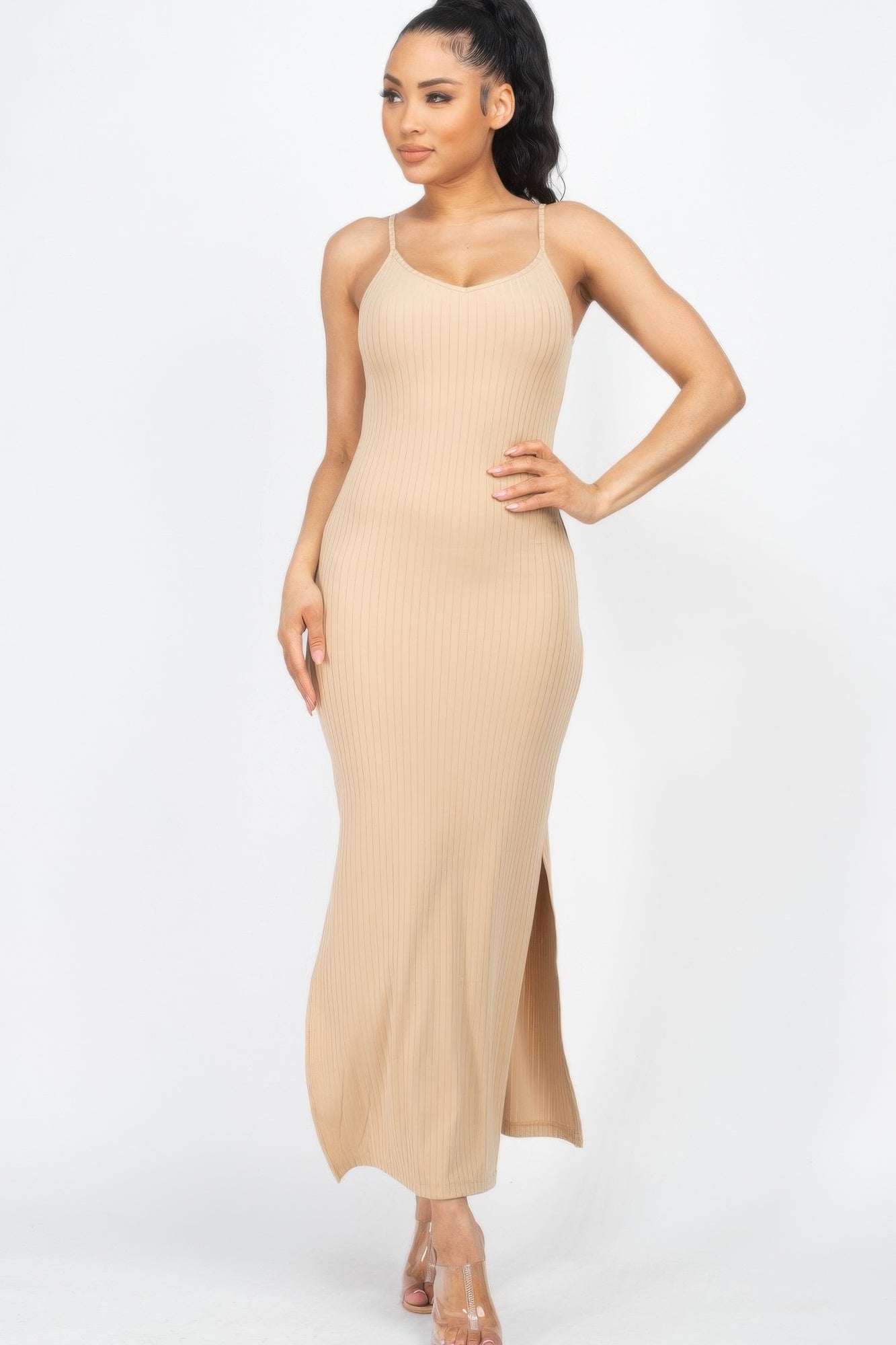 Ribbed Side Slit Long Cami Dress product image