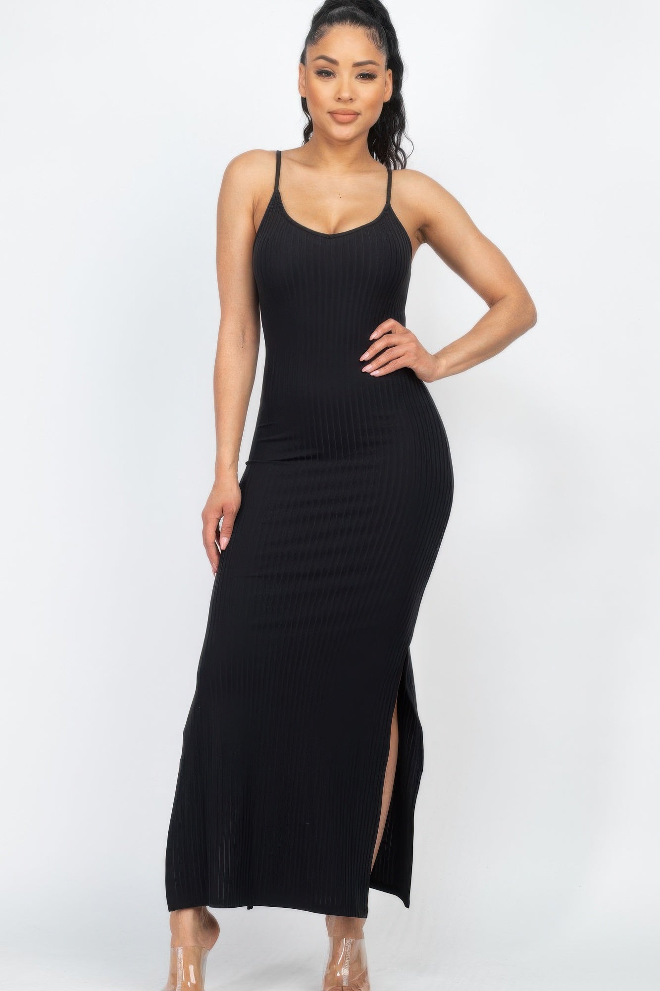 Ribbed Side Slit Long Cami Dress product image