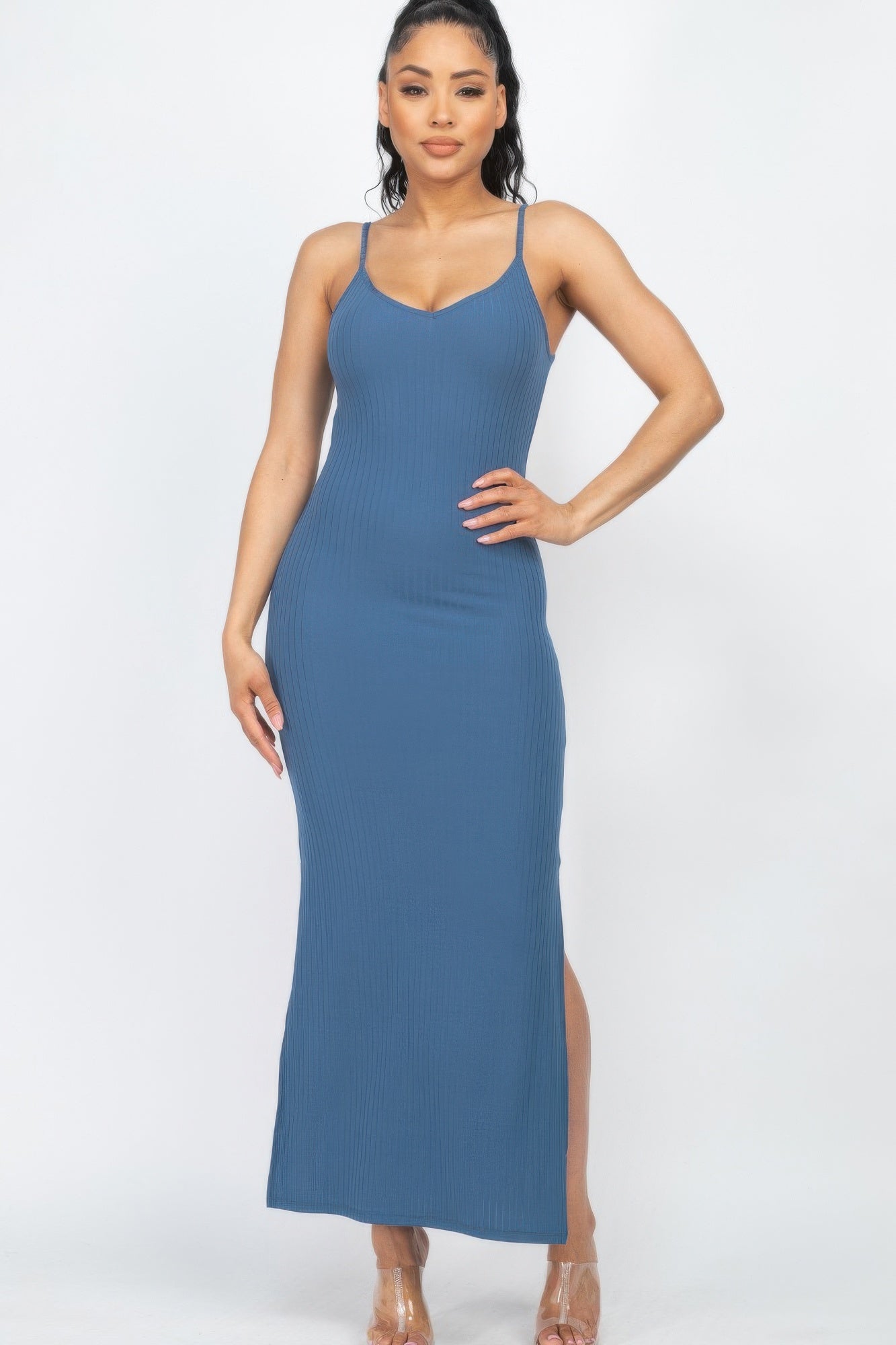 Ribbed Side Slit Long Cami Dress product image