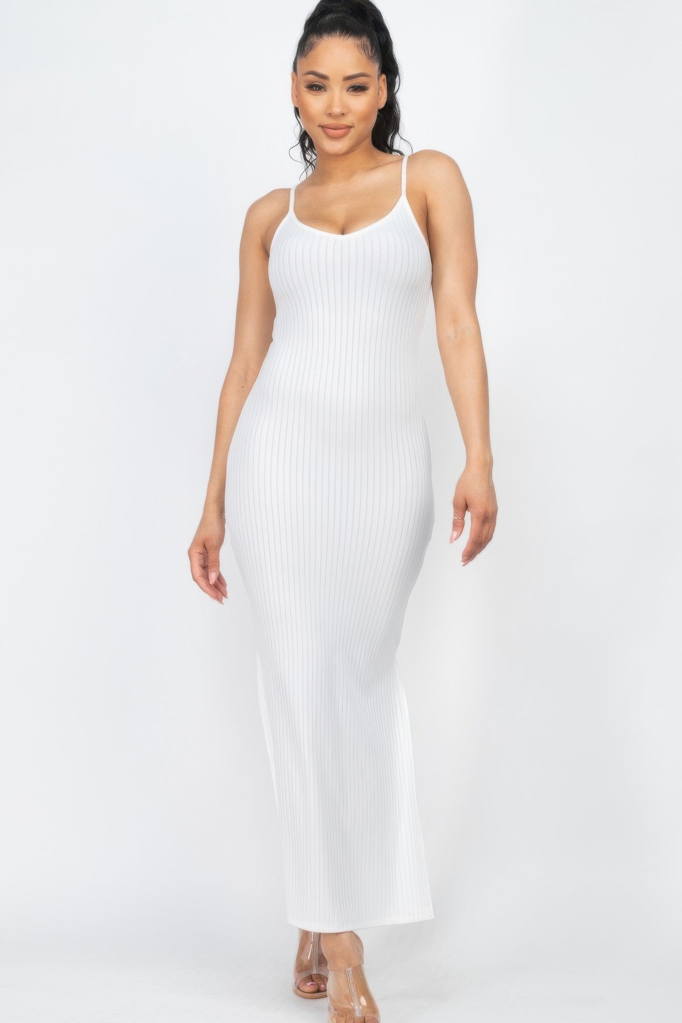 Ribbed Side Slit Long Cami Dress product image