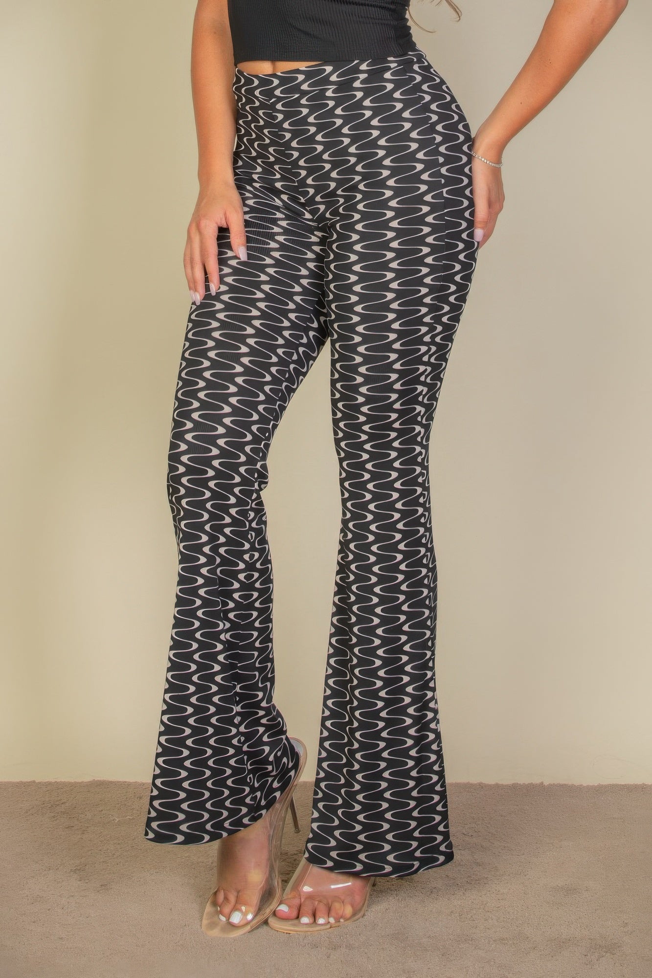 Wavy Print High Waist Flare Pants product image